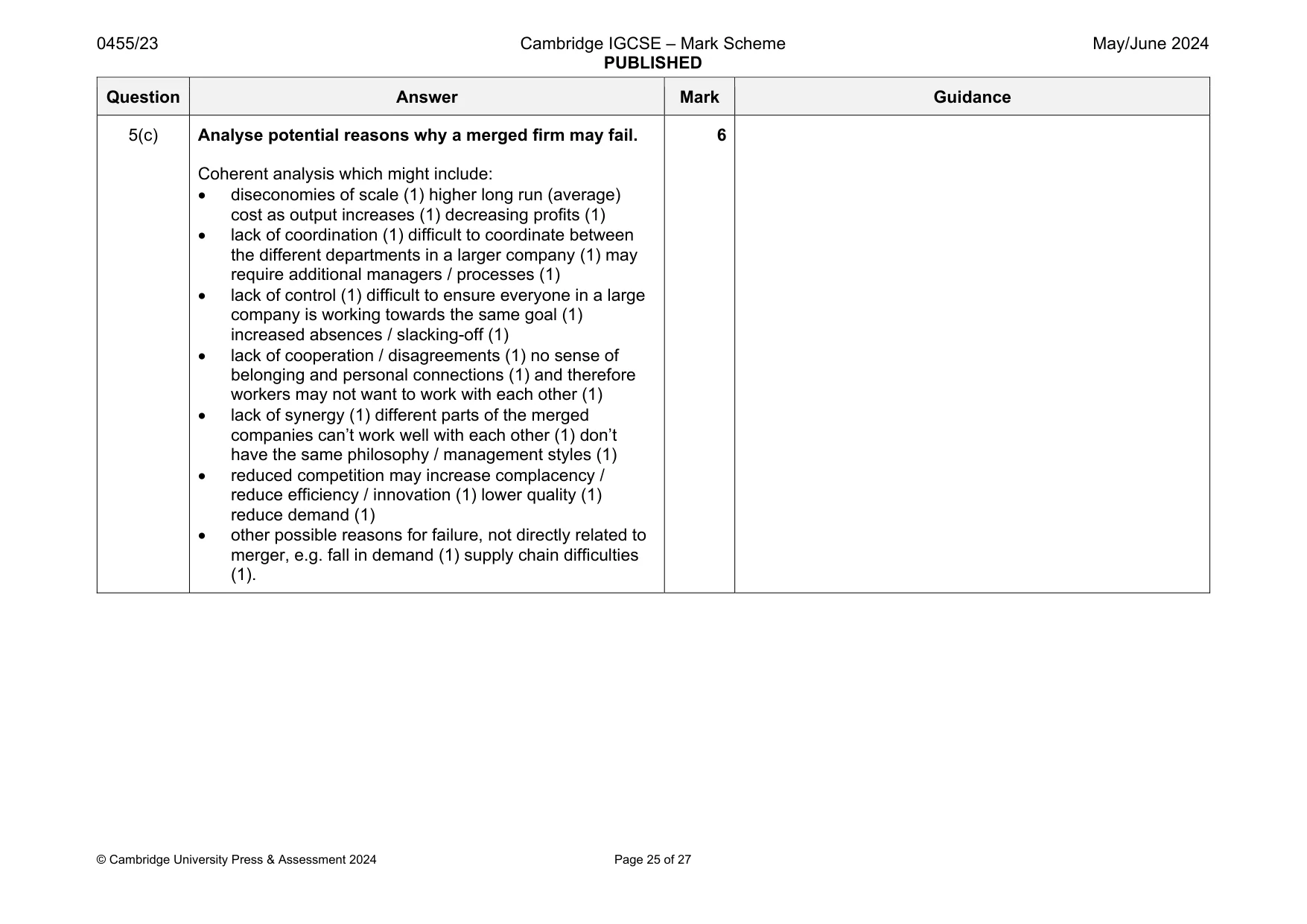 Mark scheme, page 25 of 27