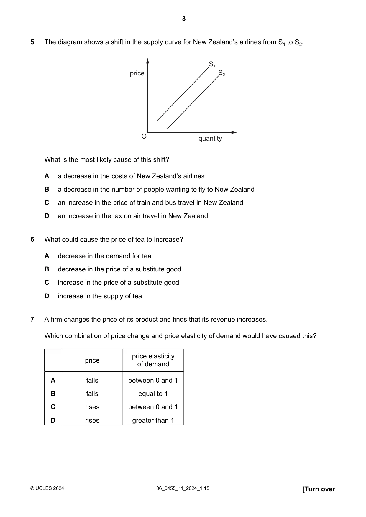 Cambridge IGCSE Economics 0455 2024 May/June Paper 1 · Variant 1 question paper, page 3 of 12