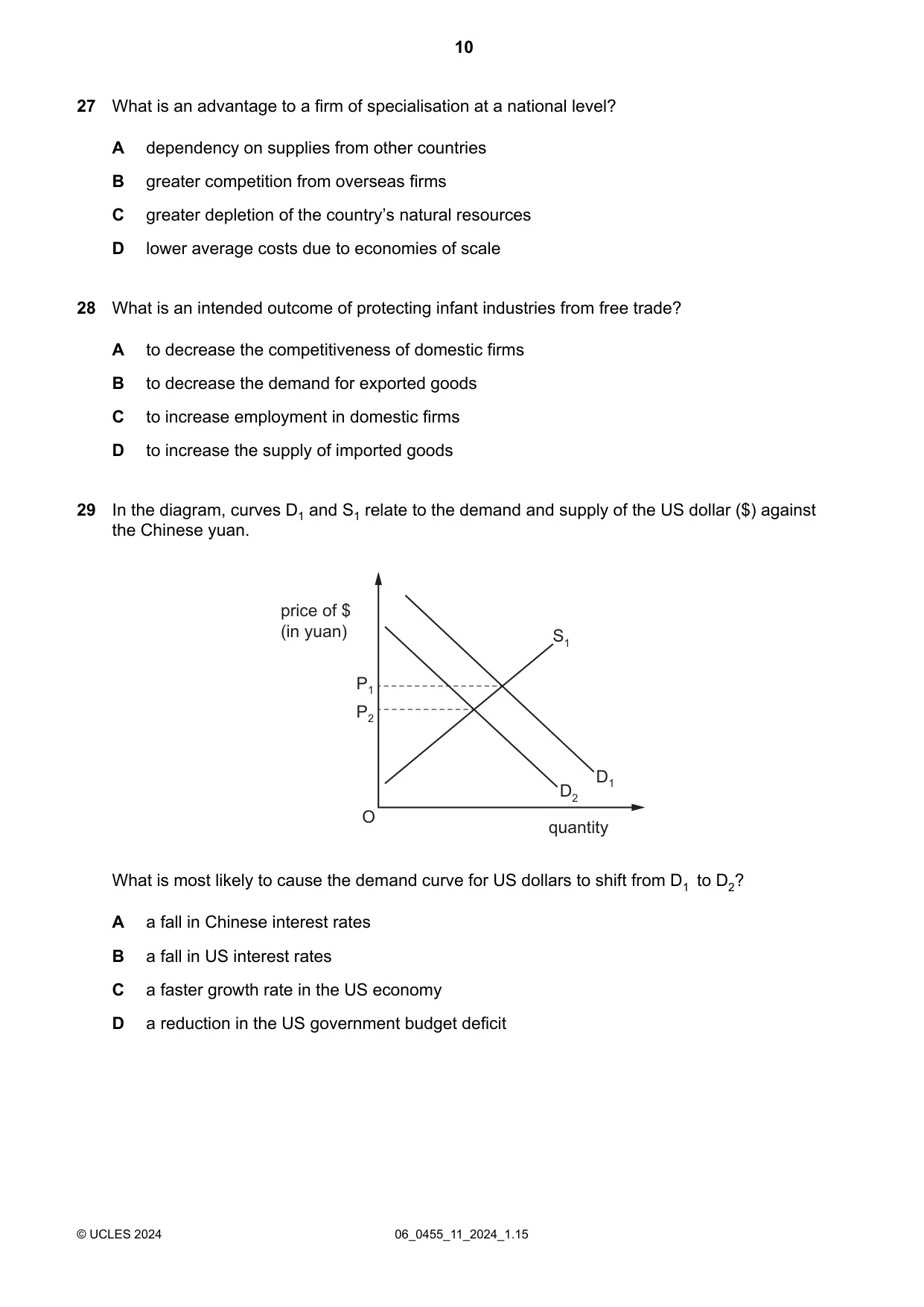 Cambridge IGCSE Economics 0455 2024 May/June Paper 1 · Variant 1 question paper, page 10 of 12
