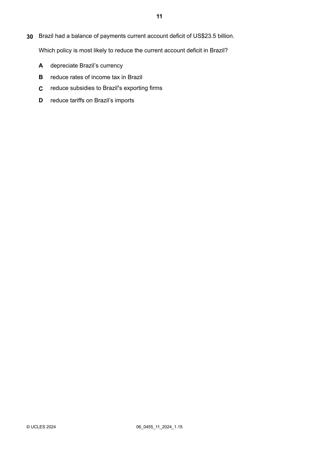 Cambridge IGCSE Economics 0455 2024 May/June Paper 1 · Variant 1 question paper, page 11 of 12