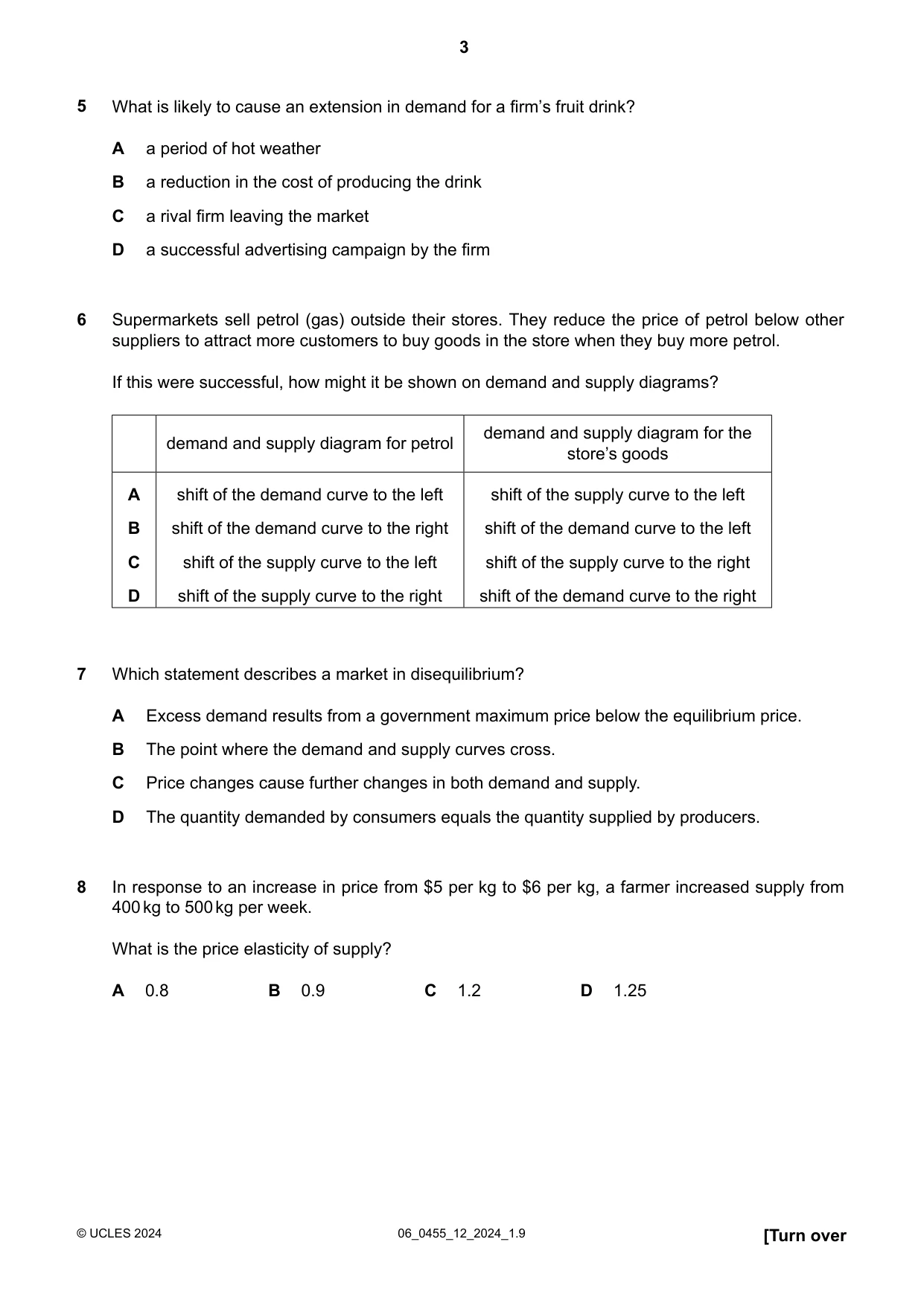 Cambridge IGCSE Economics 0455 2024 May/June Paper 1 · Variant 2 question paper, page 3 of 12