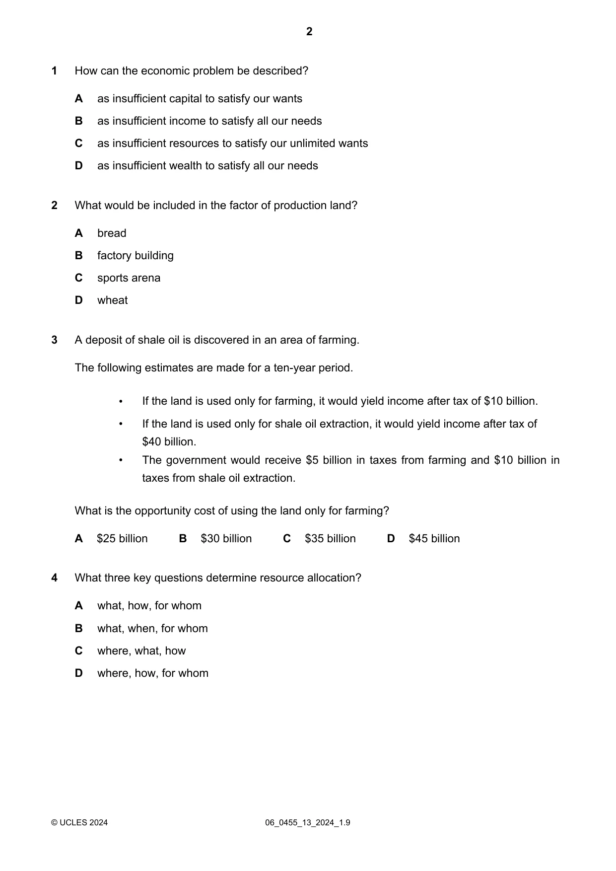 Cambridge IGCSE Economics 0455 2024 May/June Paper 1 · Variant 3 question paper, page 2 of 12