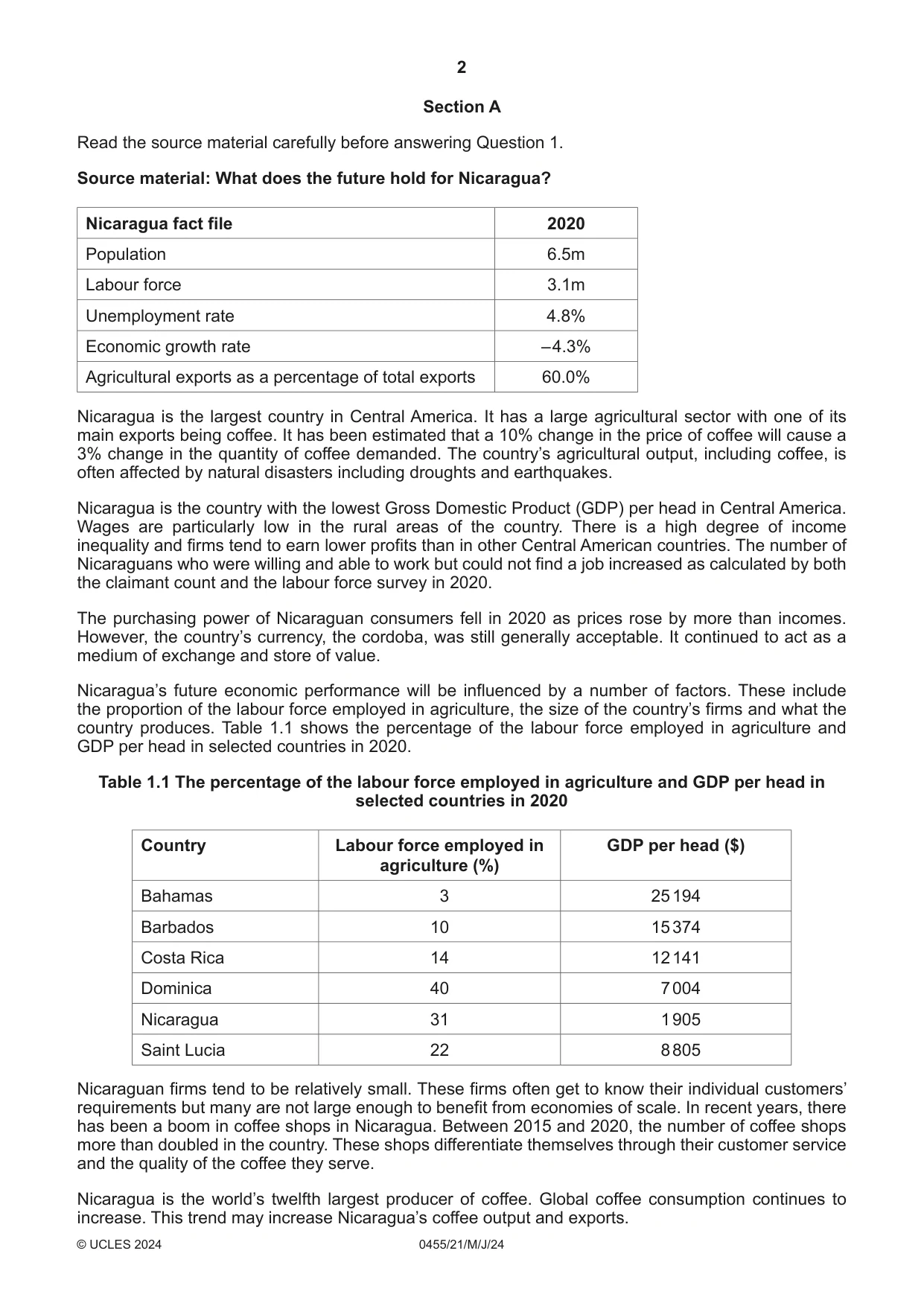 Cambridge IGCSE Economics 0455 2024 May/June Paper 2 · Variant 1 question paper, page 2 of 8