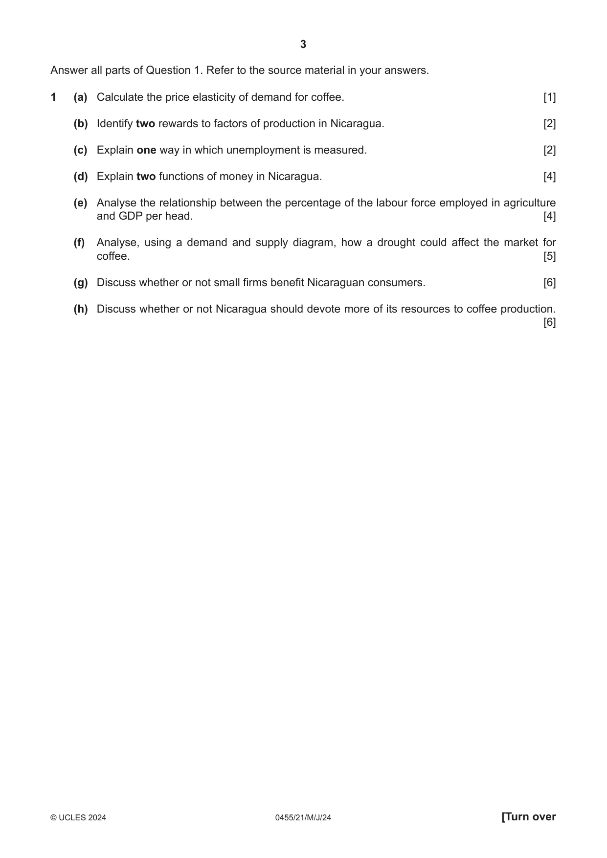Cambridge IGCSE Economics 0455 2024 May/June Paper 2 · Variant 1 question paper, page 3 of 8