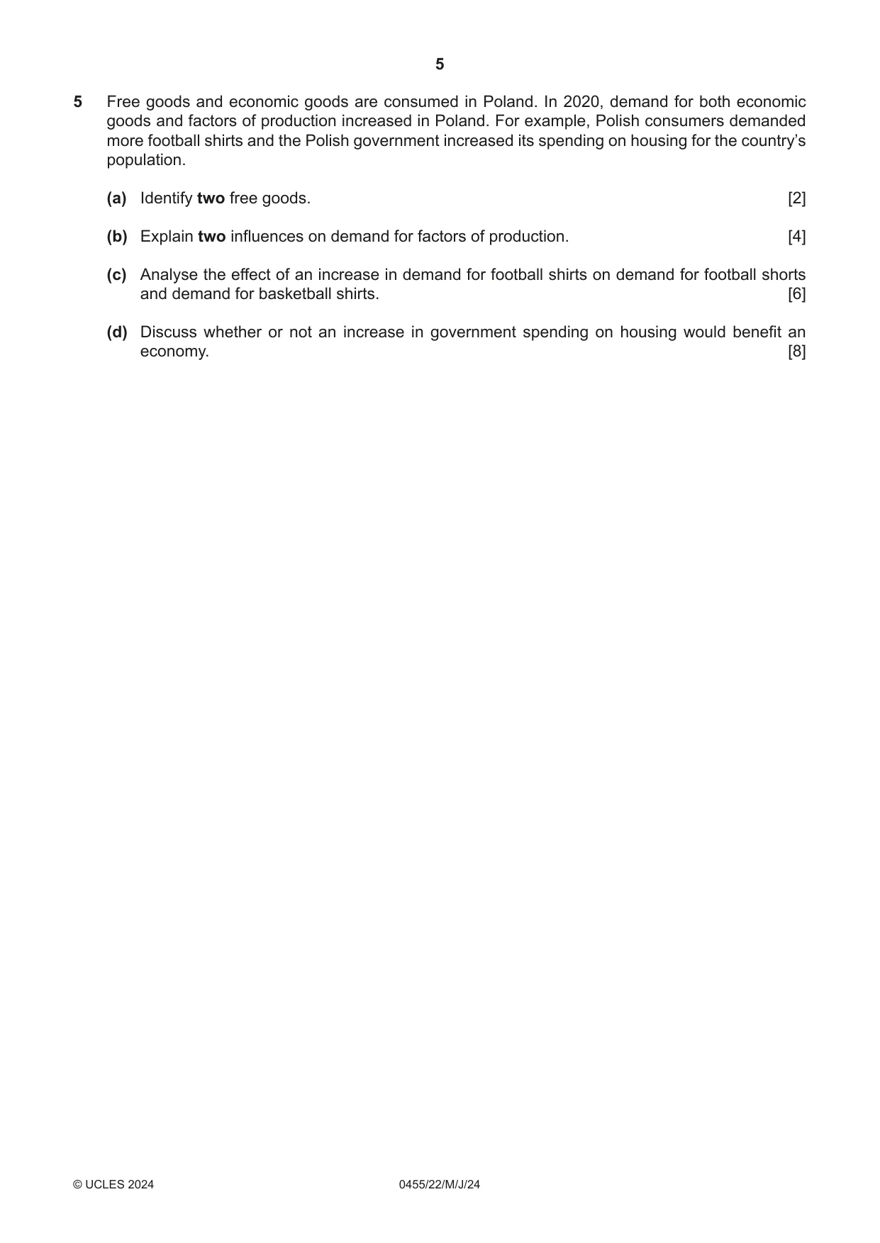 Cambridge IGCSE Economics 0455 2024 May/June Paper 2 · Variant 2 question paper, page 5 of 8