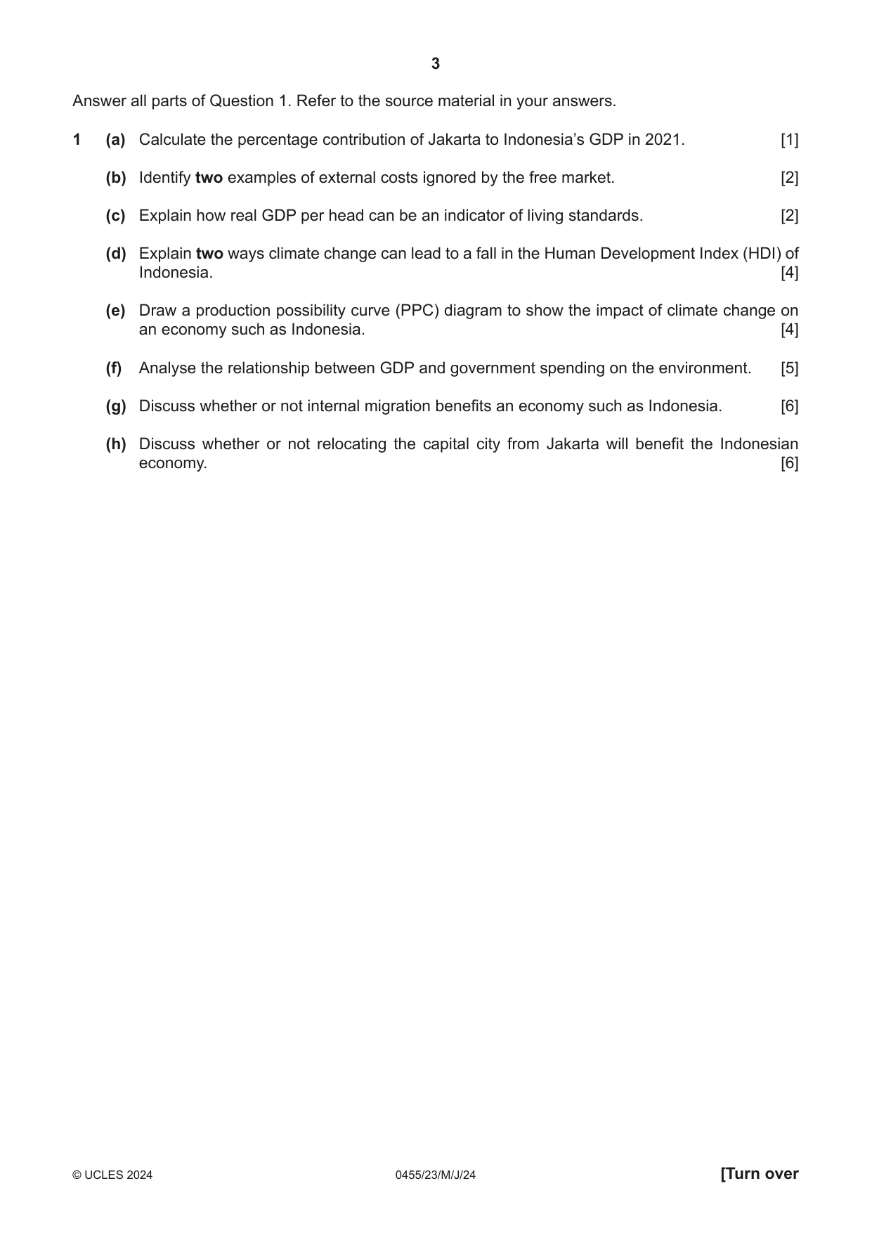 Cambridge IGCSE Economics 0455 2024 May/June Paper 2 · Variant 3 question paper, page 3 of 8
