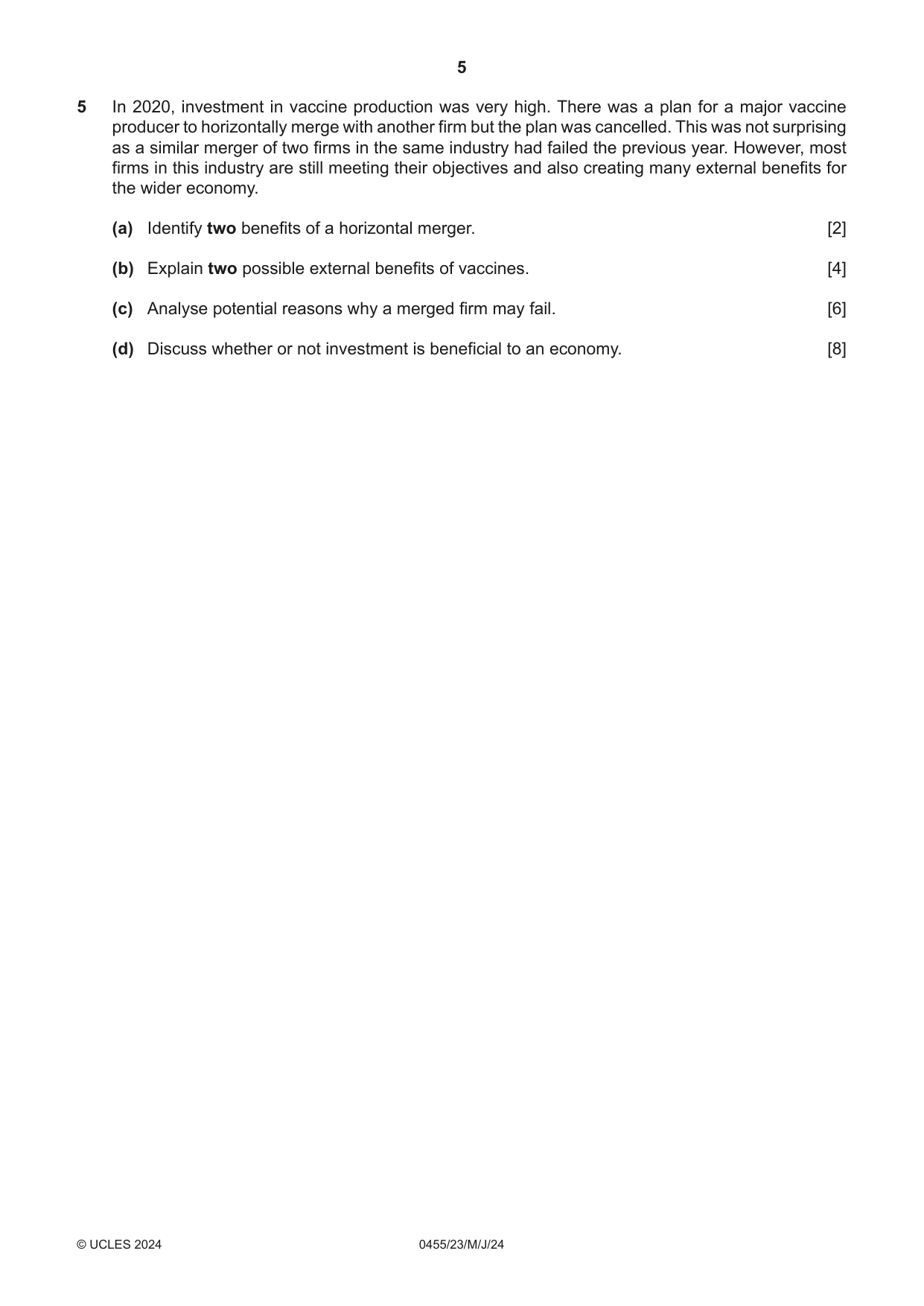 Cambridge IGCSE Economics 0455 2024 May/June Paper 2 · Variant 3 question paper, page 5 of 8