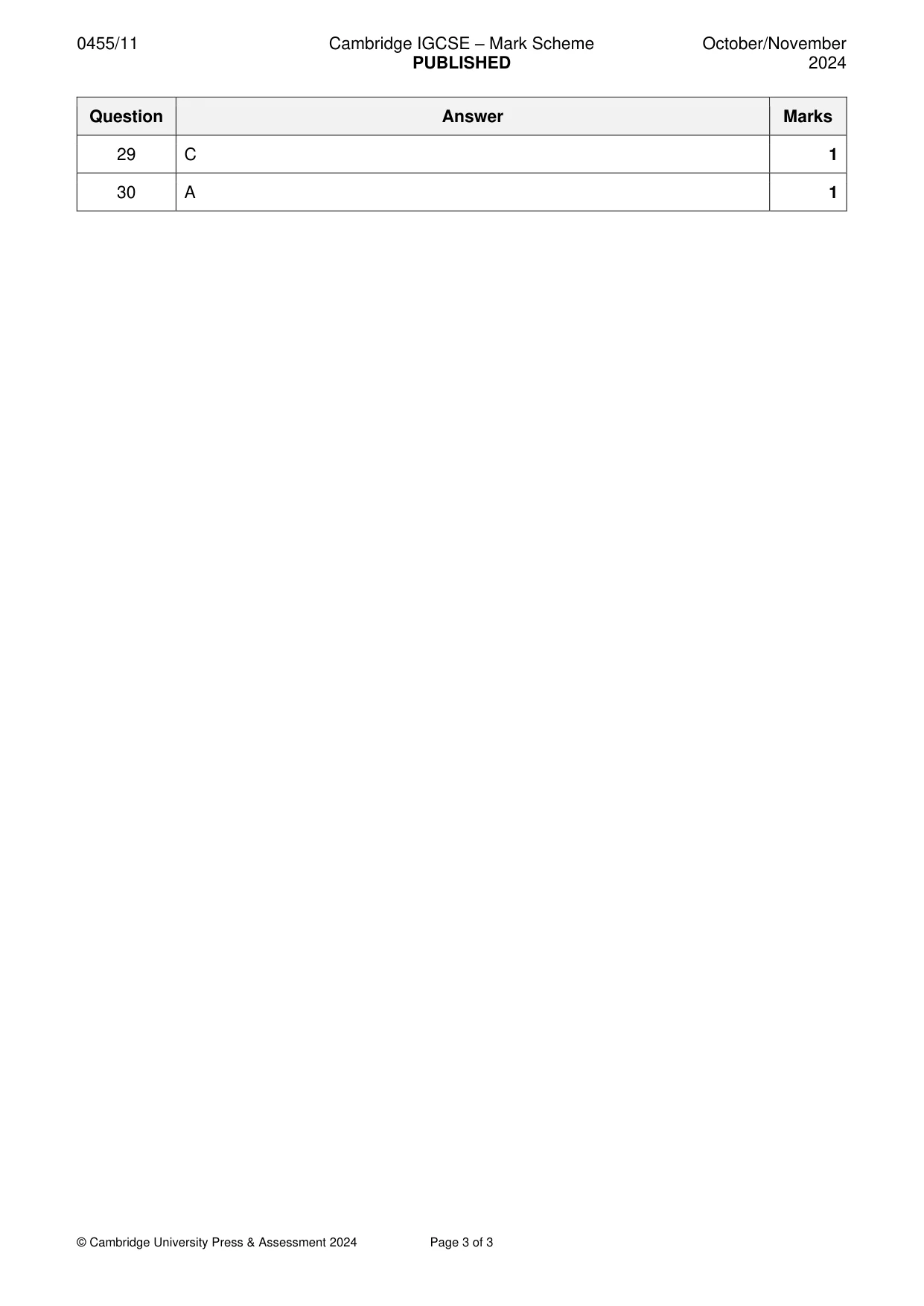 Mark scheme, page 3 of 3