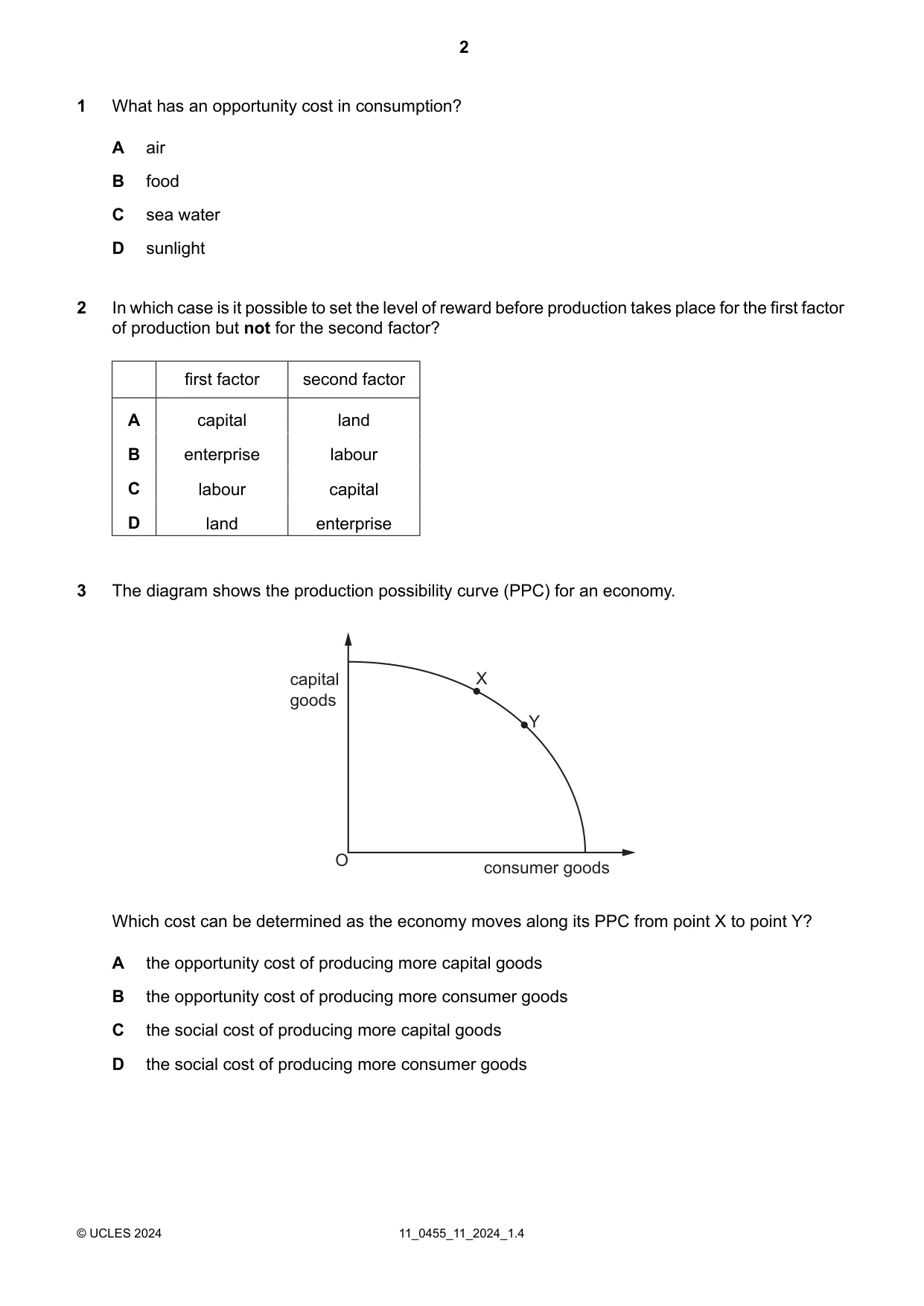 Cambridge IGCSE Economics 0455 2024 Oct/Nov Paper 1 · Variant 1 question paper, page 2 of 12