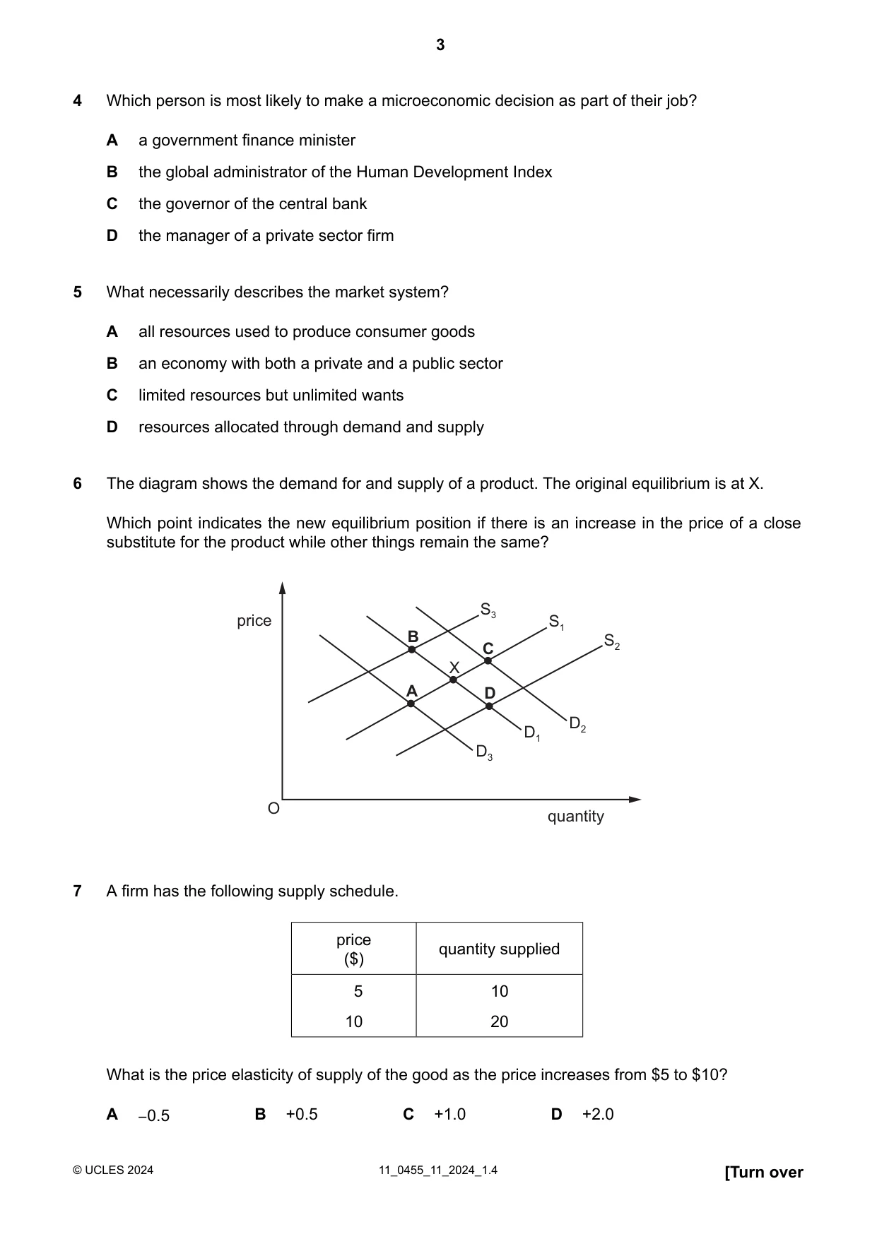 Cambridge IGCSE Economics 0455 2024 Oct/Nov Paper 1 · Variant 1 question paper, page 3 of 12