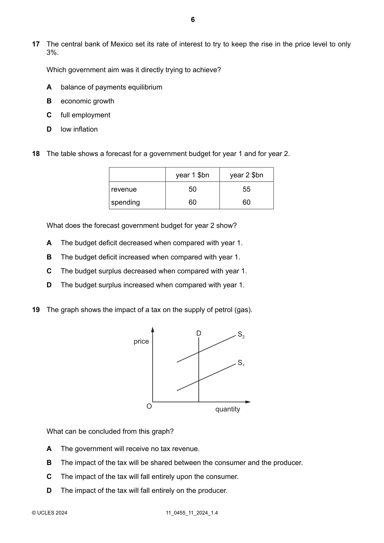 Cambridge IGCSE Economics 0455 2024 Oct/Nov Paper 1 · Variant 1 question paper, page 6 of 12