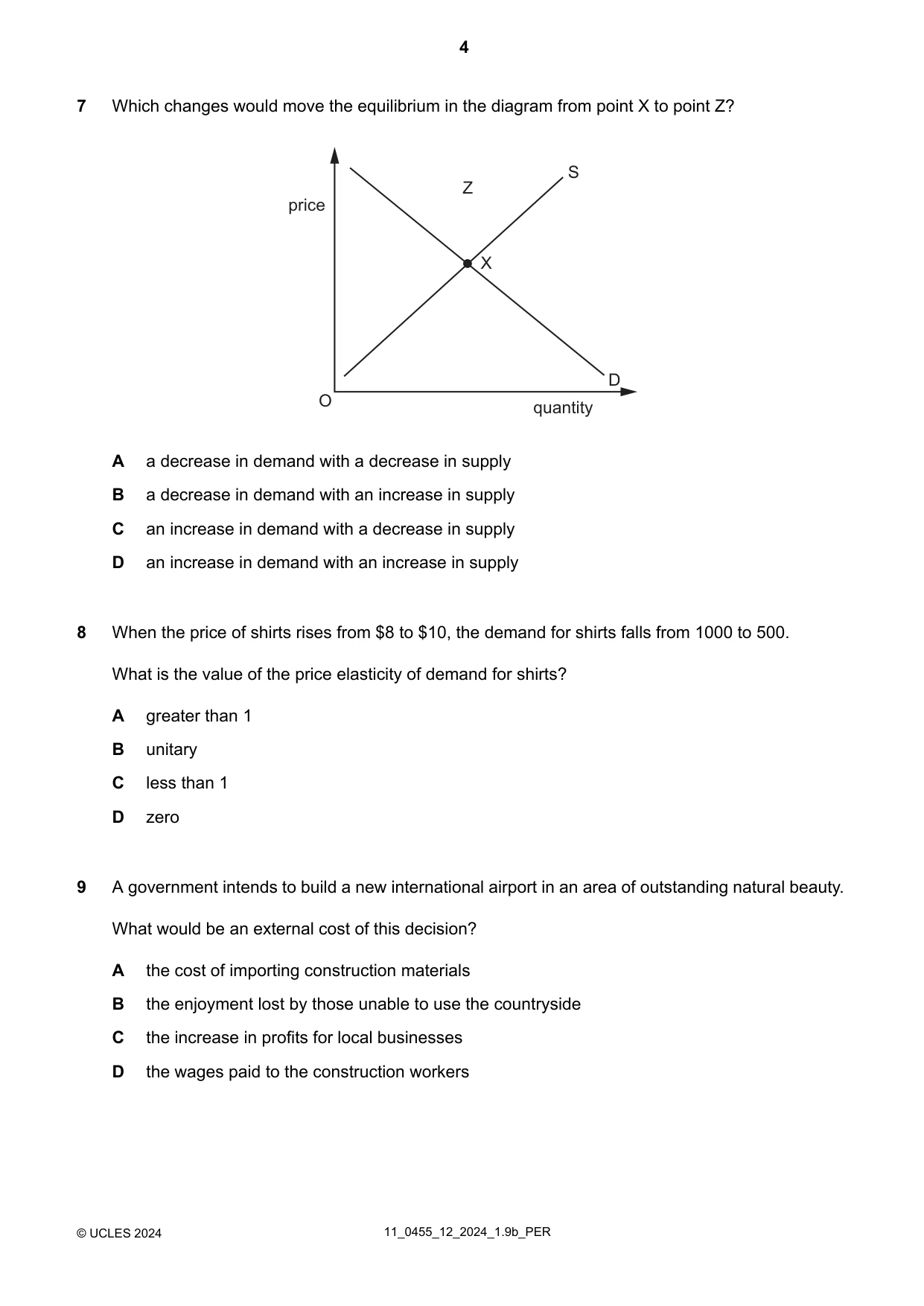 Cambridge IGCSE Economics 0455 2024 Oct/Nov Paper 1 · Variant 2 question paper, page 4 of 12
