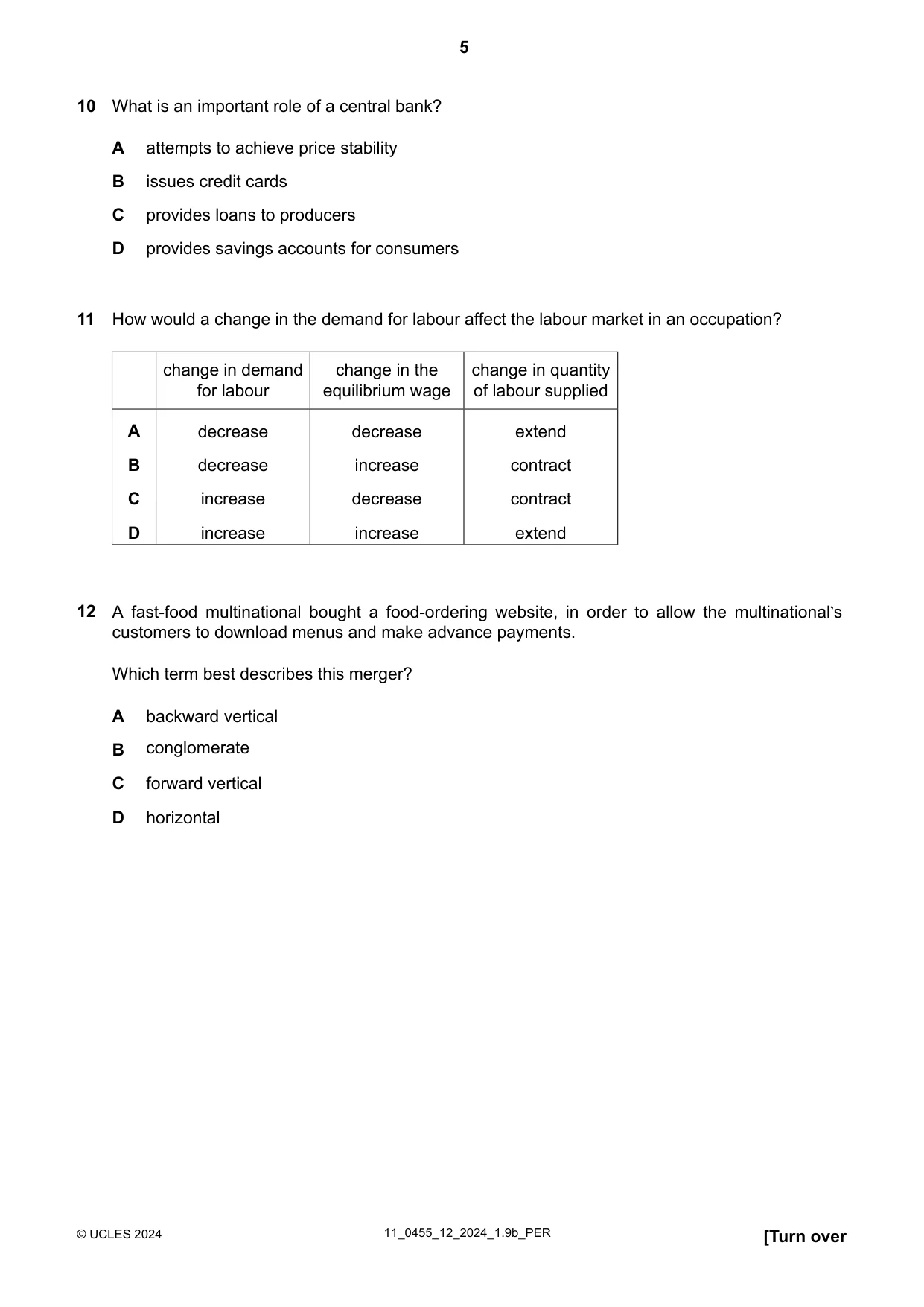 Cambridge IGCSE Economics 0455 2024 Oct/Nov Paper 1 · Variant 2 question paper, page 5 of 12