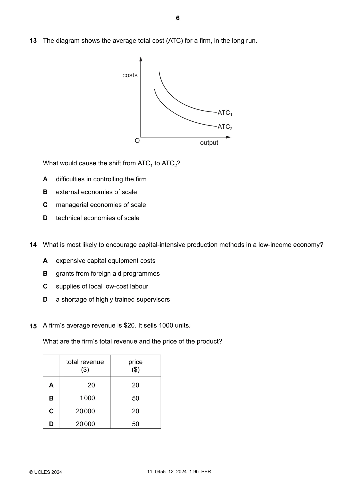 Cambridge IGCSE Economics 0455 2024 Oct/Nov Paper 1 · Variant 2 question paper, page 6 of 12