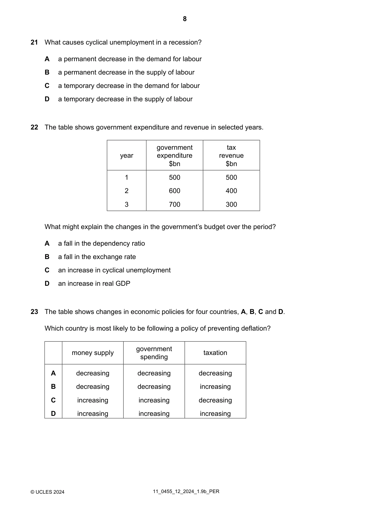 Cambridge IGCSE Economics 0455 2024 Oct/Nov Paper 1 · Variant 2 question paper, page 8 of 12