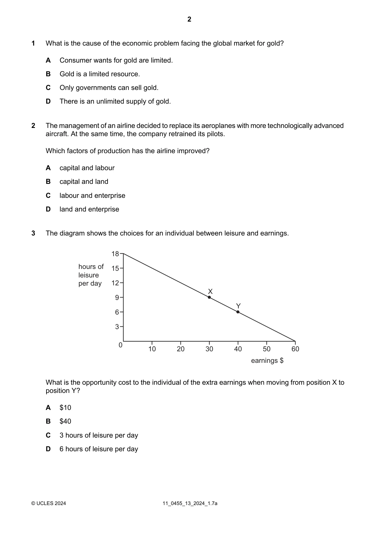 Cambridge IGCSE Economics 0455 2024 Oct/Nov Paper 1 · Variant 3 question paper, page 2 of 12