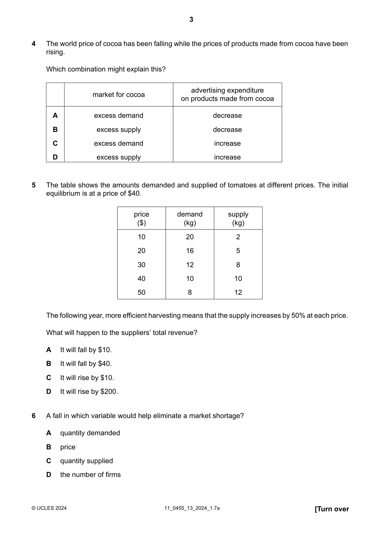 Cambridge IGCSE Economics 0455 2024 Oct/Nov Paper 1 · Variant 3 question paper, page 3 of 12