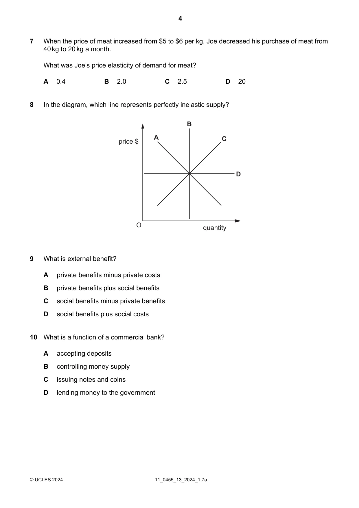 Cambridge IGCSE Economics 0455 2024 Oct/Nov Paper 1 · Variant 3 question paper, page 4 of 12