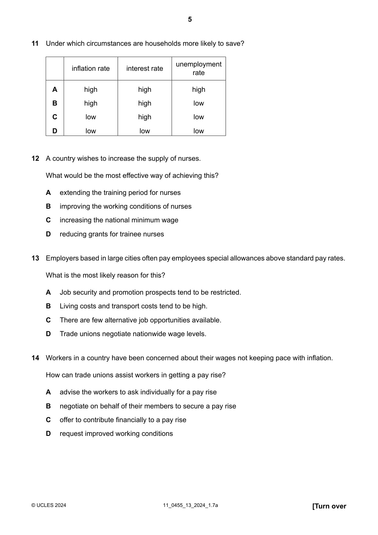 Cambridge IGCSE Economics 0455 2024 Oct/Nov Paper 1 · Variant 3 question paper, page 5 of 12