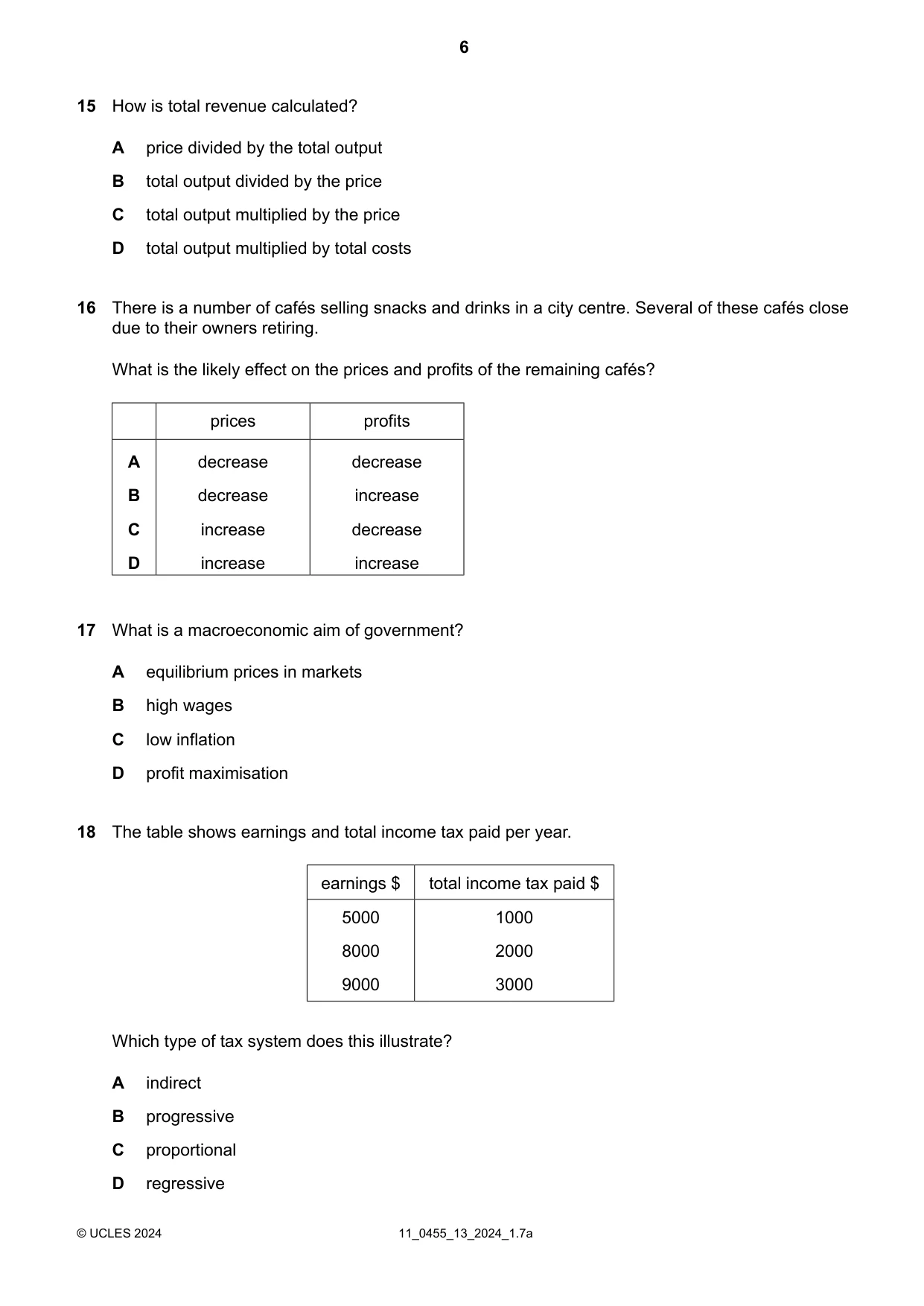 Cambridge IGCSE Economics 0455 2024 Oct/Nov Paper 1 · Variant 3 question paper, page 6 of 12