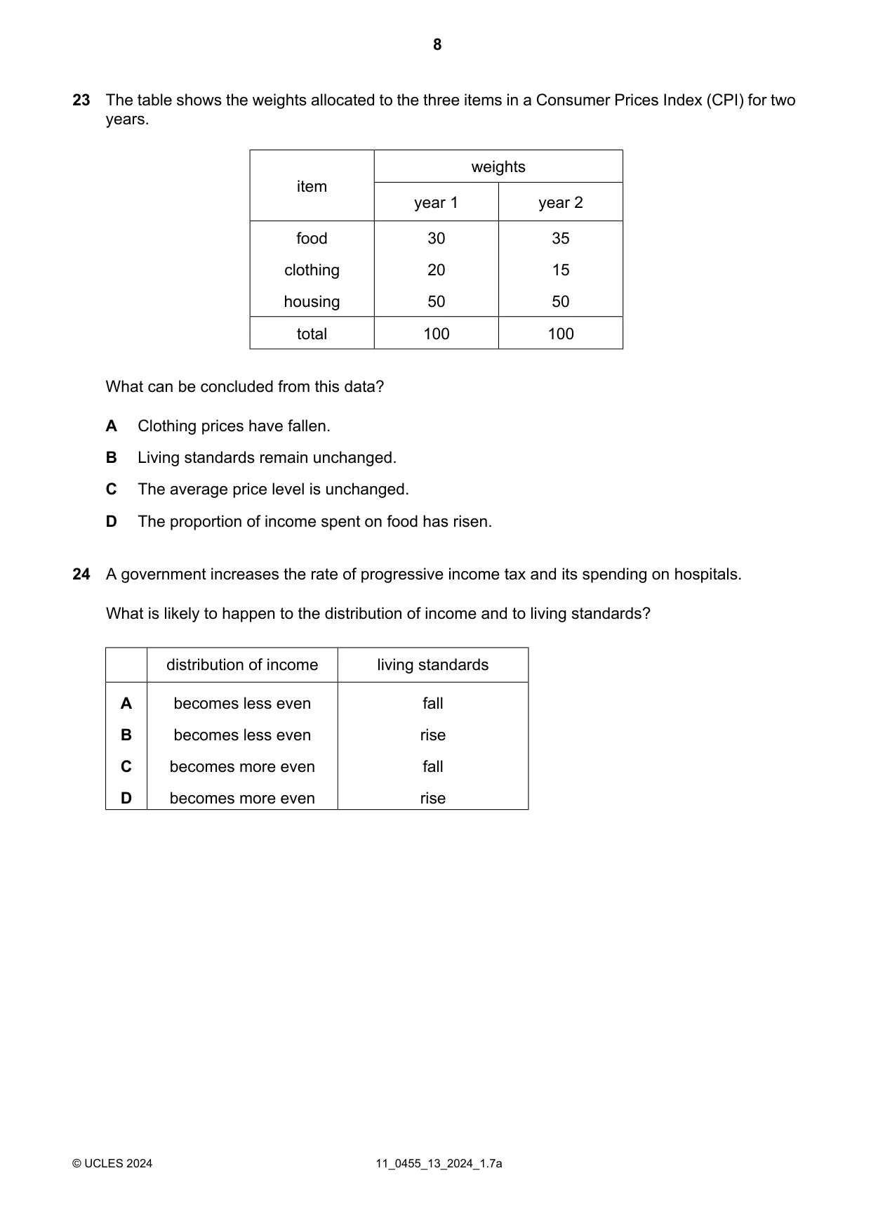 Cambridge IGCSE Economics 0455 2024 Oct/Nov Paper 1 · Variant 3 question paper, page 8 of 12