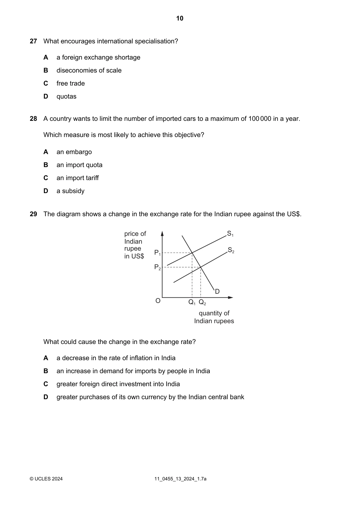 Cambridge IGCSE Economics 0455 2024 Oct/Nov Paper 1 · Variant 3 question paper, page 10 of 12