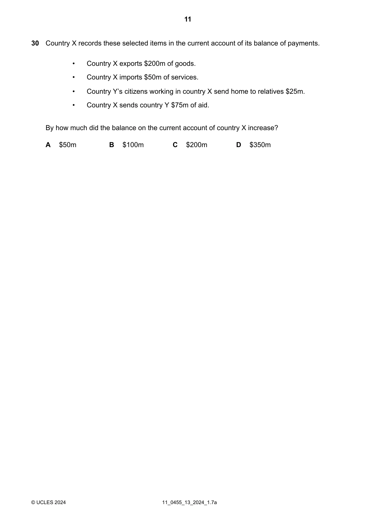 Cambridge IGCSE Economics 0455 2024 Oct/Nov Paper 1 · Variant 3 question paper, page 11 of 12