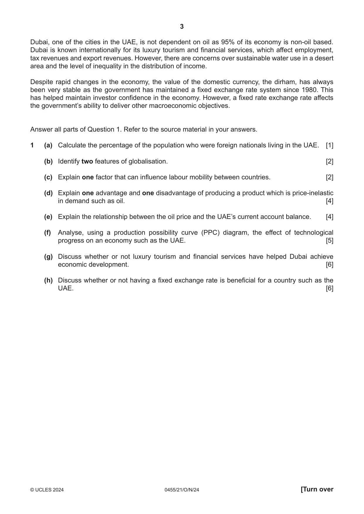 Cambridge IGCSE Economics 0455 2024 Oct/Nov Paper 2 · Variant 1 question paper, page 3 of 8