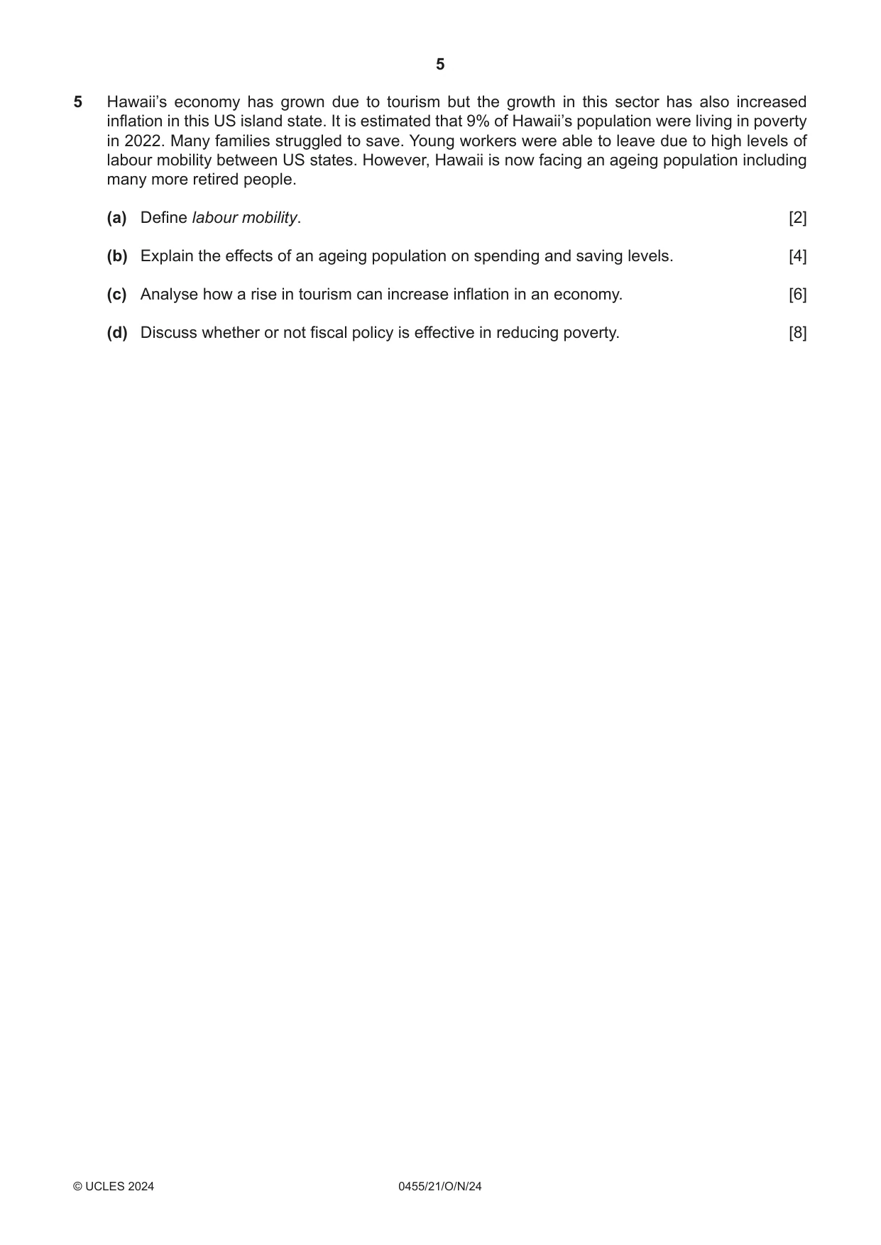 Cambridge IGCSE Economics 0455 2024 Oct/Nov Paper 2 · Variant 1 question paper, page 5 of 8