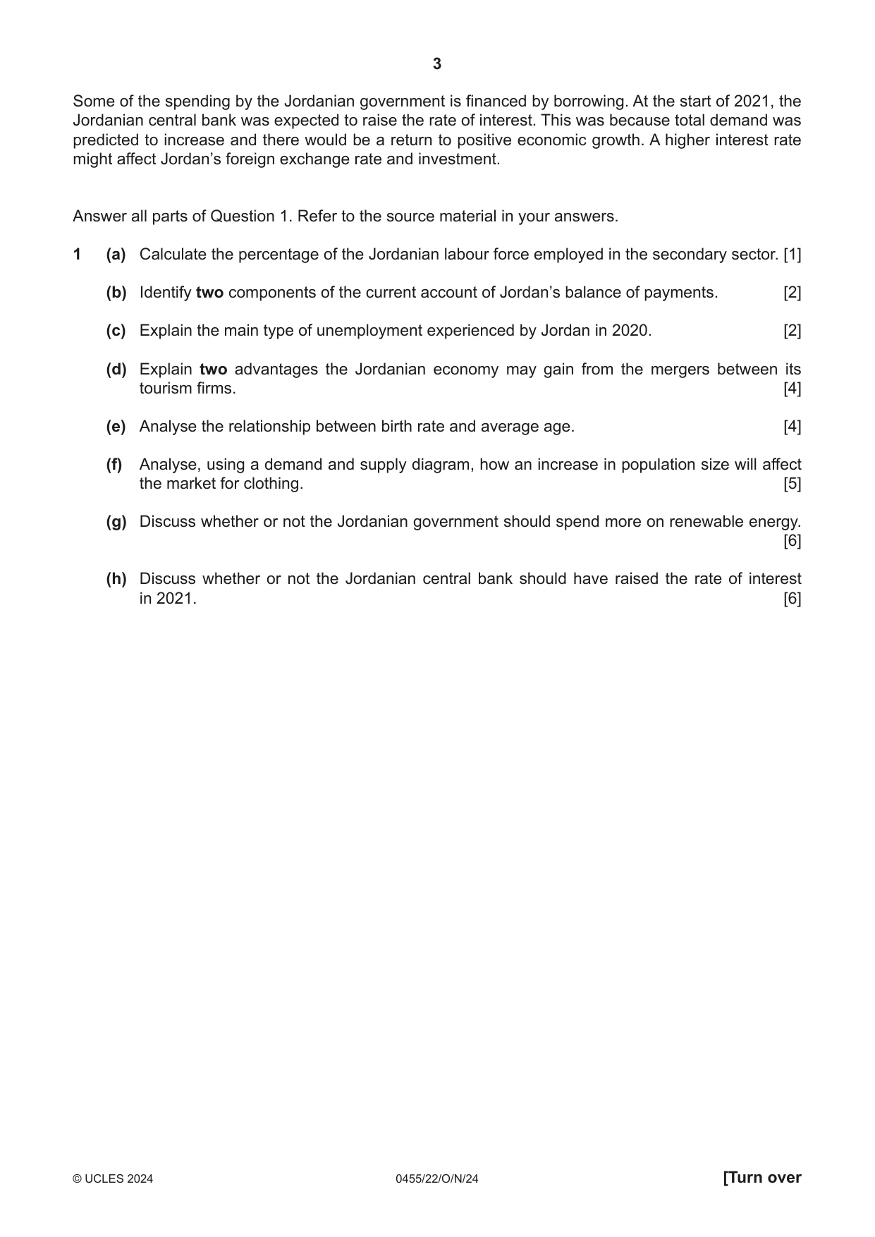 Cambridge IGCSE Economics 0455 2024 Oct/Nov Paper 2 · Variant 2 question paper, page 3 of 8