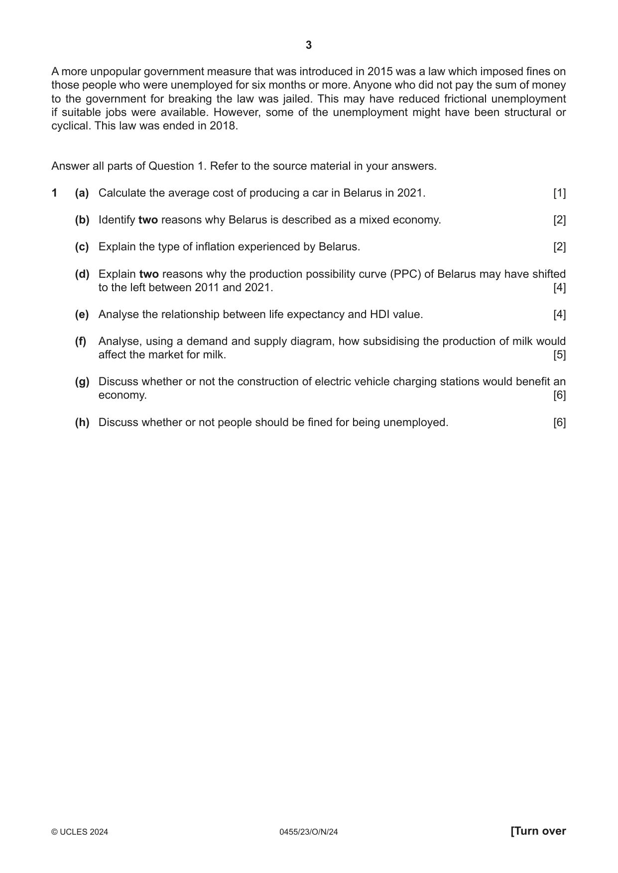 Cambridge IGCSE Economics 0455 2024 Oct/Nov Paper 2 · Variant 3 question paper, page 3 of 8