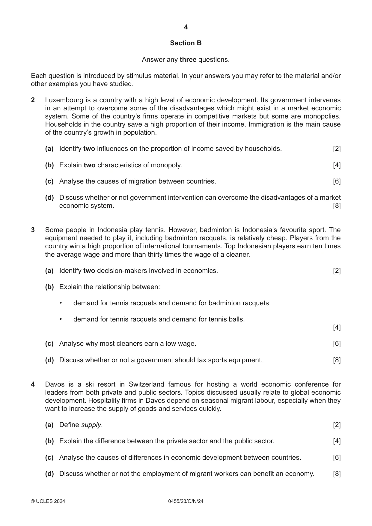 Cambridge IGCSE Economics 0455 2024 Oct/Nov Paper 2 · Variant 3 question paper, page 4 of 8