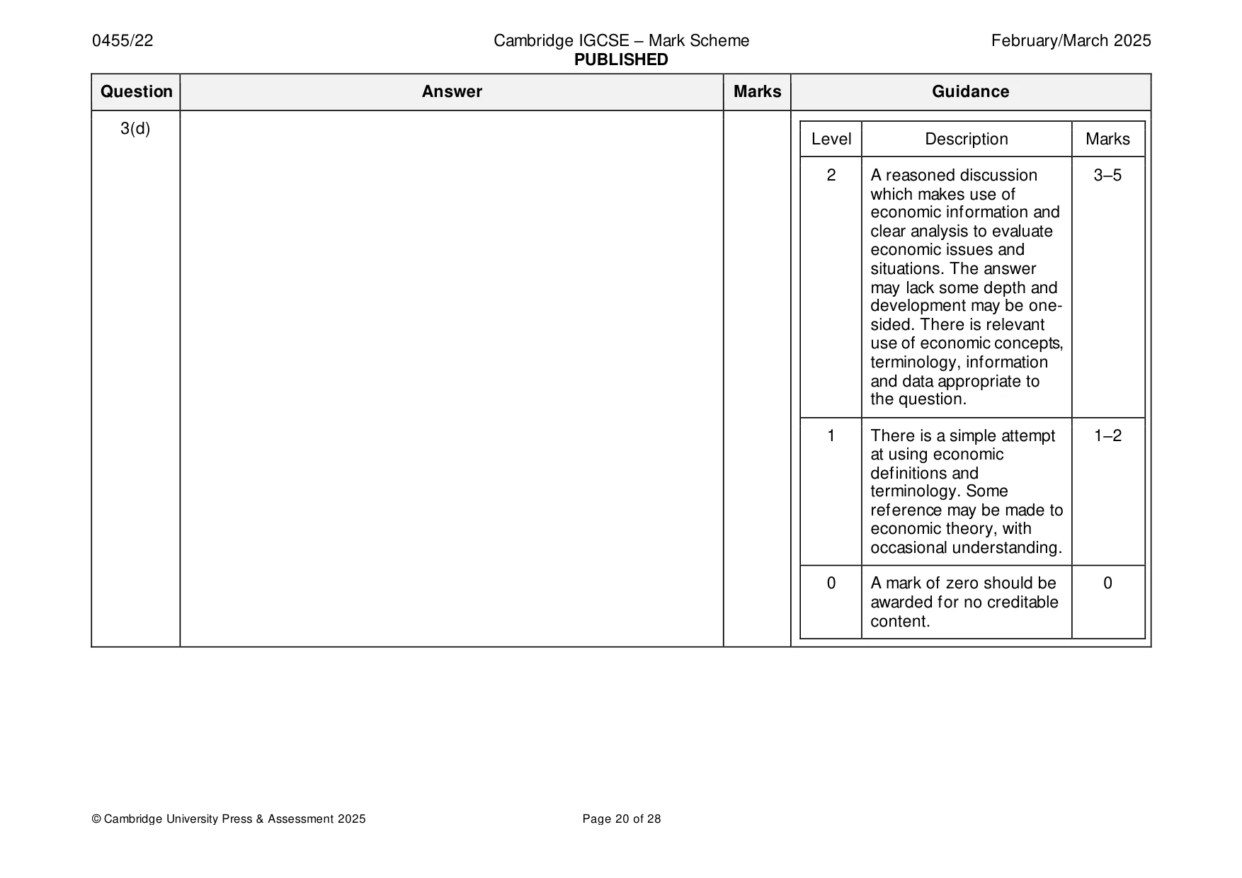 Mark scheme, page 20 of 28