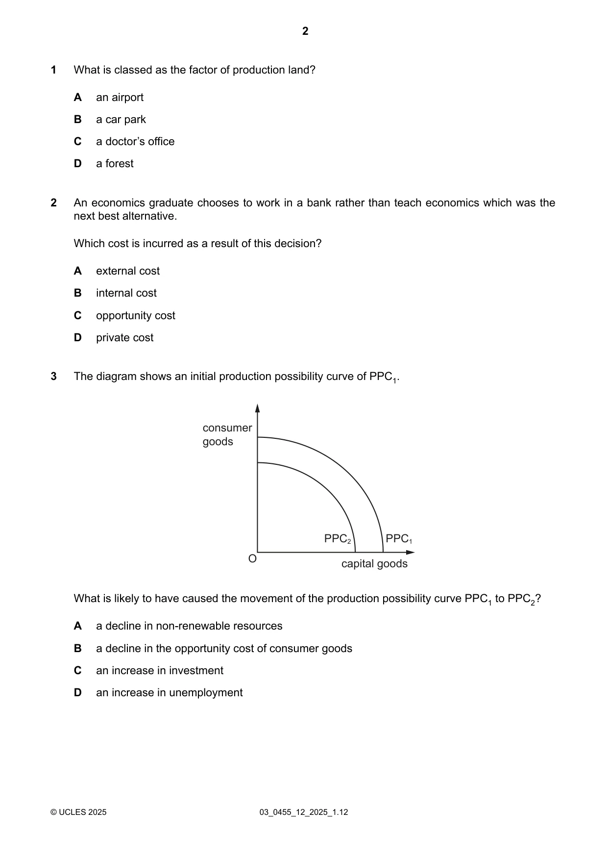 Cambridge IGCSE Economics 0455 2025 Feb/March Paper 1 · Variant 2 question paper, page 2 of 12