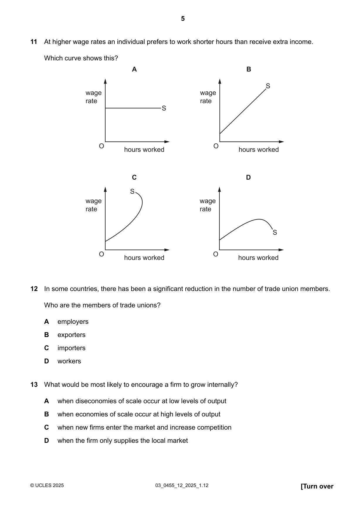 Cambridge IGCSE Economics 0455 2025 Feb/March Paper 1 · Variant 2 question paper, page 5 of 12
