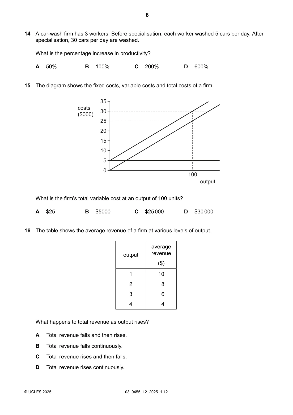 Cambridge IGCSE Economics 0455 2025 Feb/March Paper 1 · Variant 2 question paper, page 6 of 12