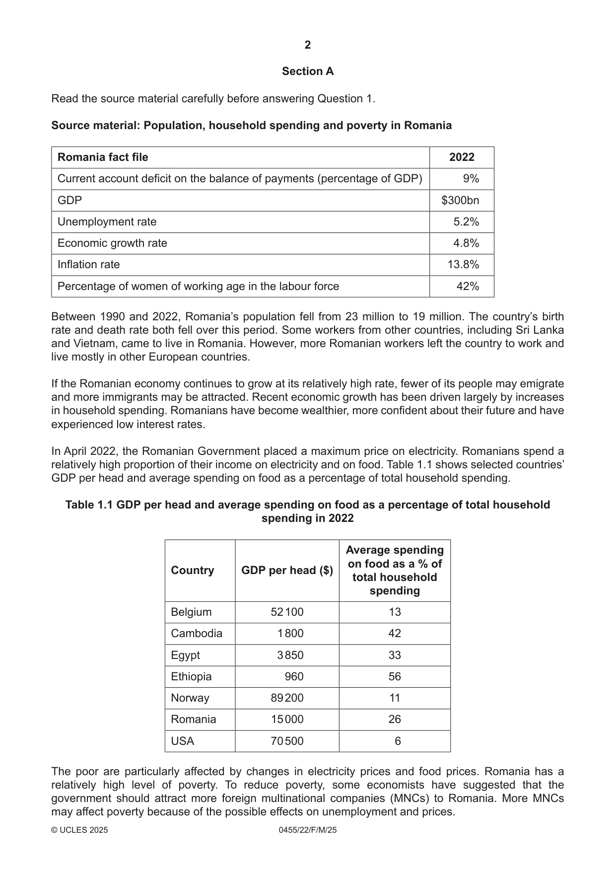 Cambridge IGCSE Economics 0455 2025 Feb/March Paper 2 · Variant 2 question paper, page 2 of 8