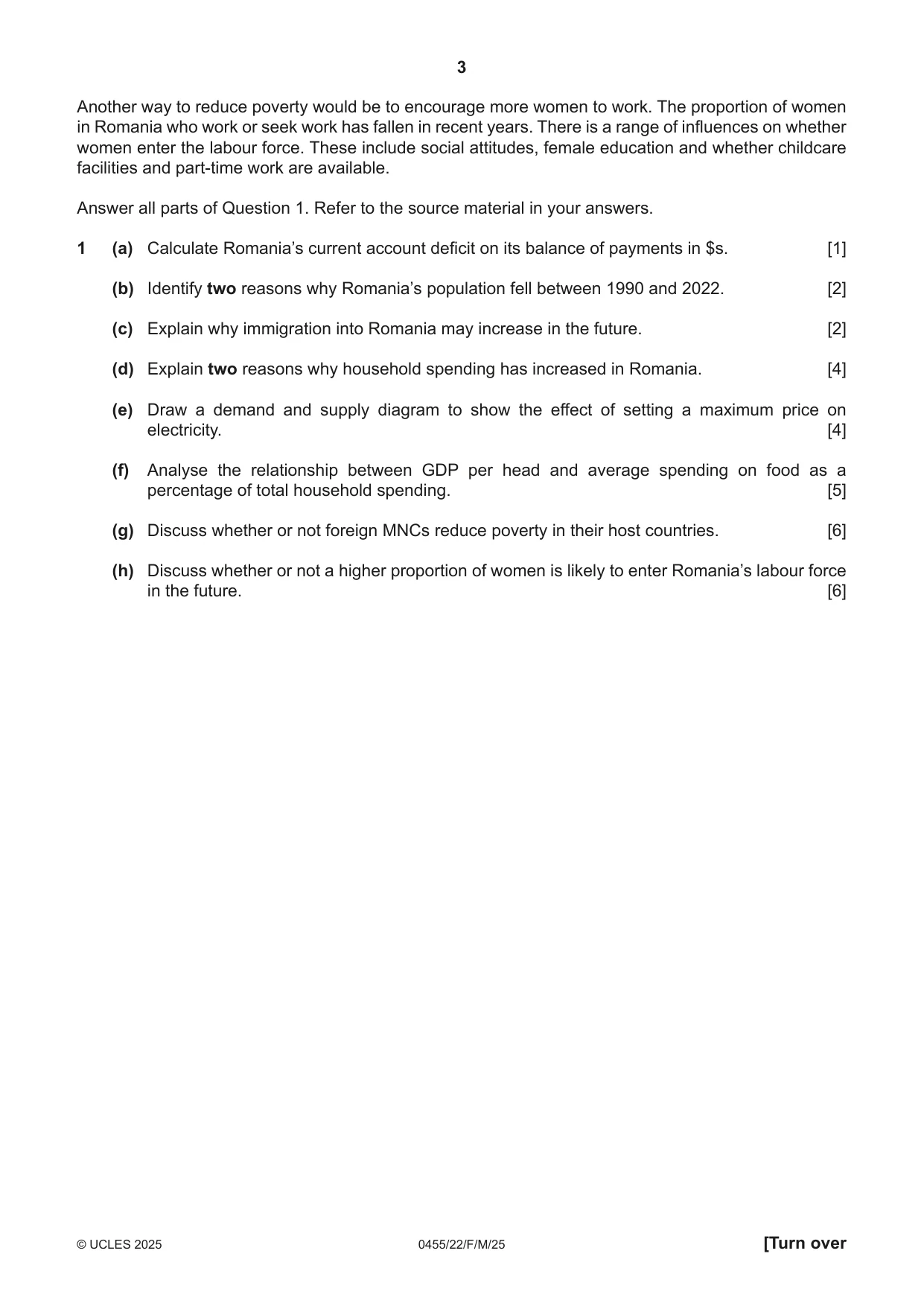 Cambridge IGCSE Economics 0455 2025 Feb/March Paper 2 · Variant 2 question paper, page 3 of 8