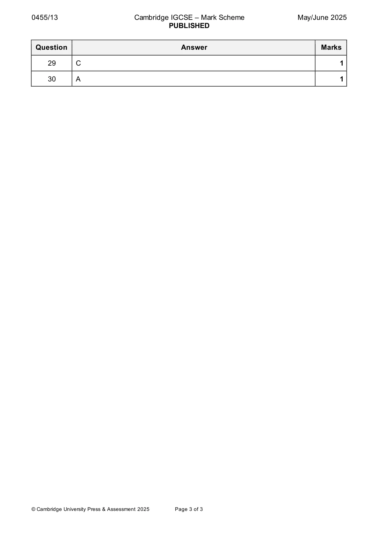 Mark scheme, page 3 of 3