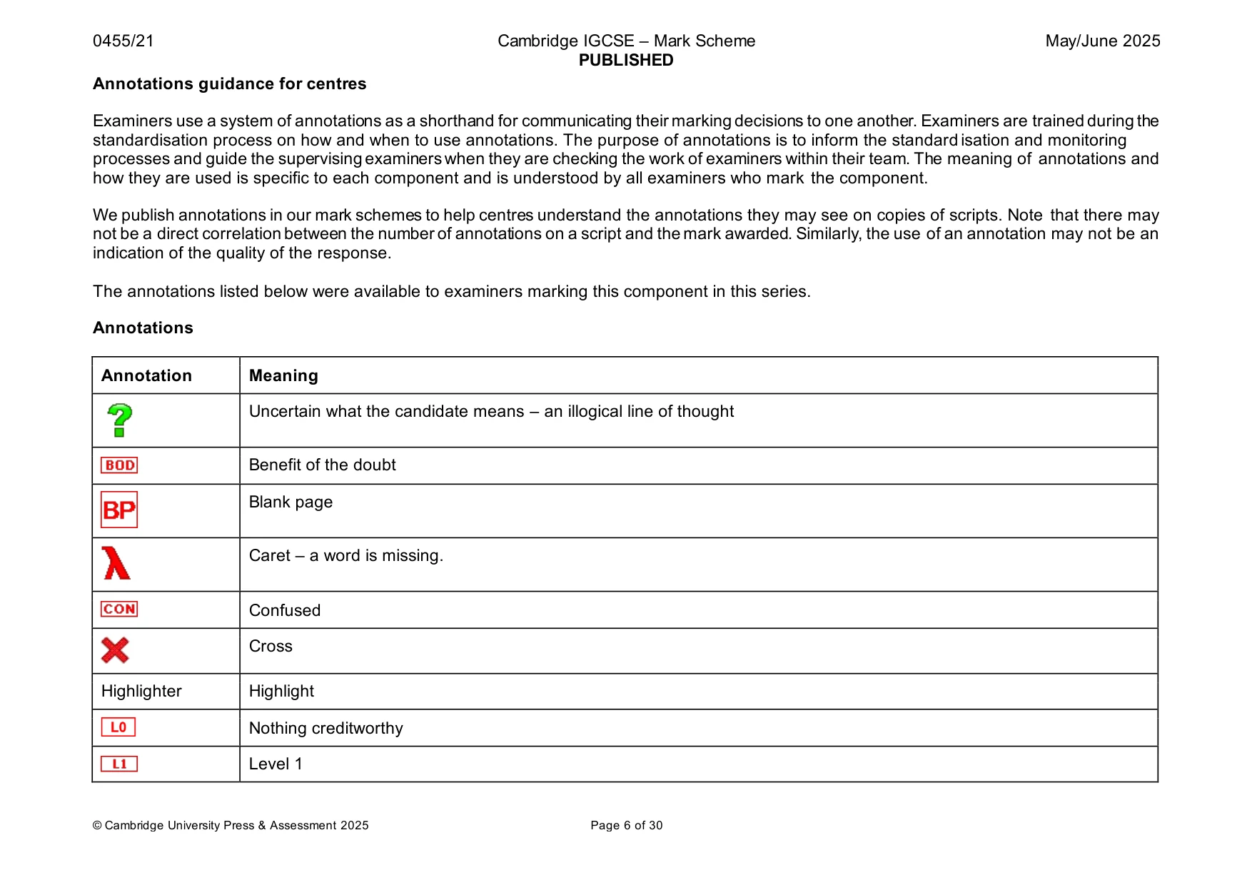 Mark scheme, page 6 of 30