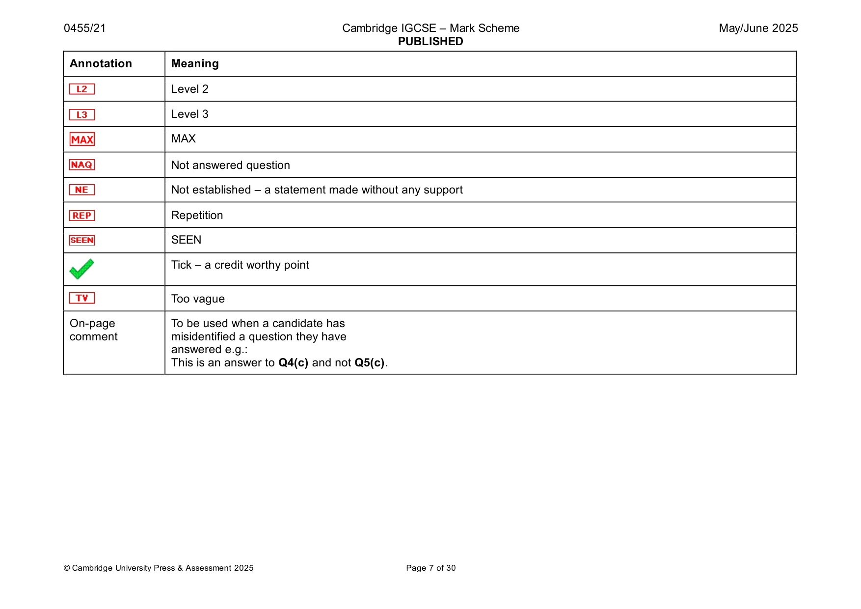 Mark scheme, page 7 of 30