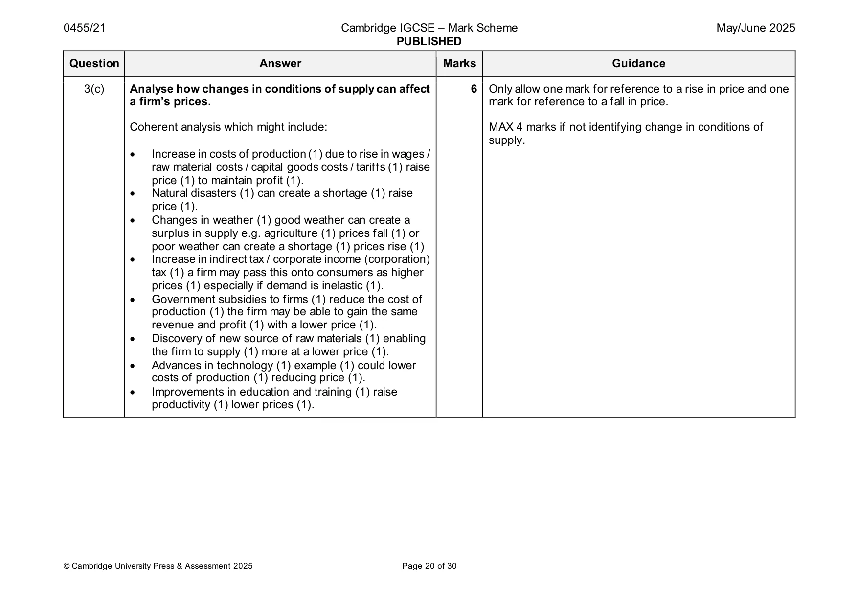 Mark scheme, page 20 of 30
