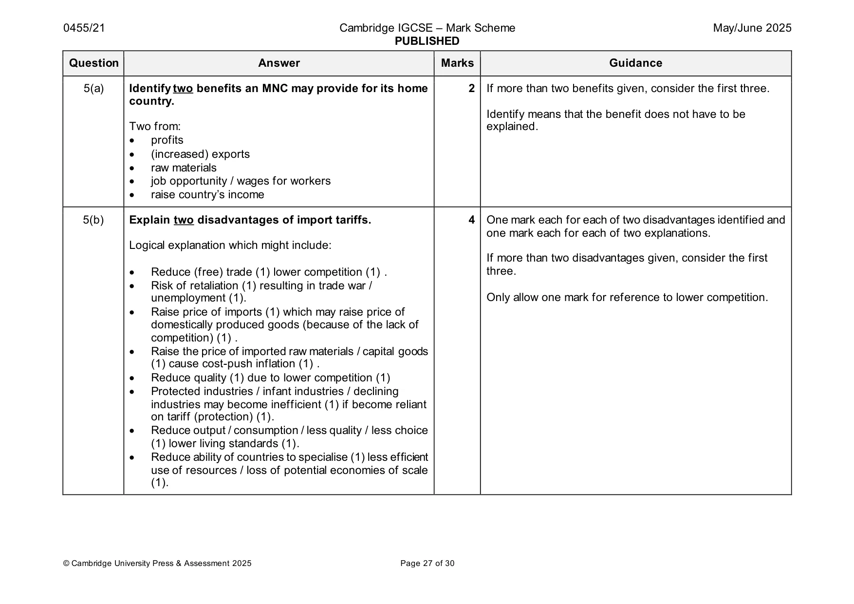 Mark scheme, page 27 of 30