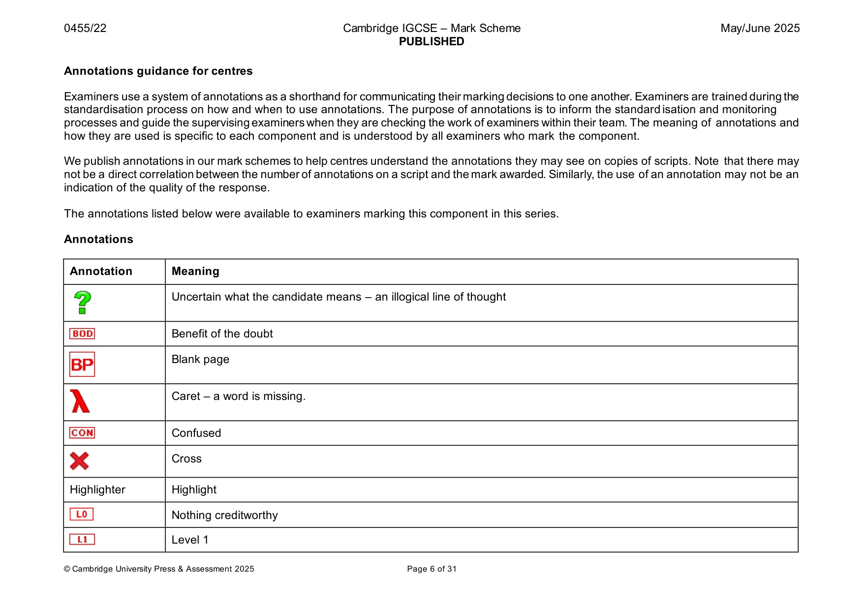 Mark scheme, page 6 of 31