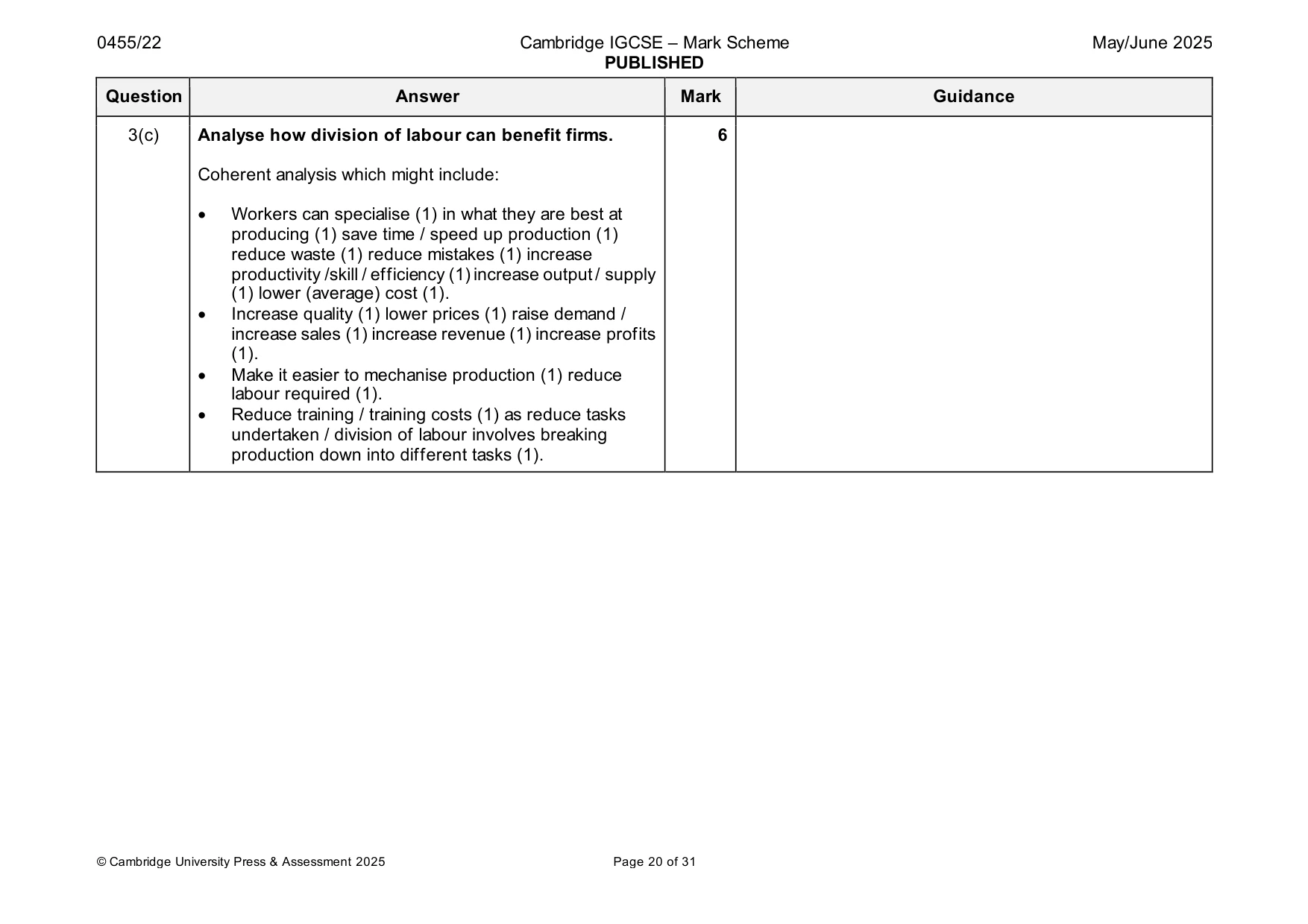 Mark scheme, page 20 of 31