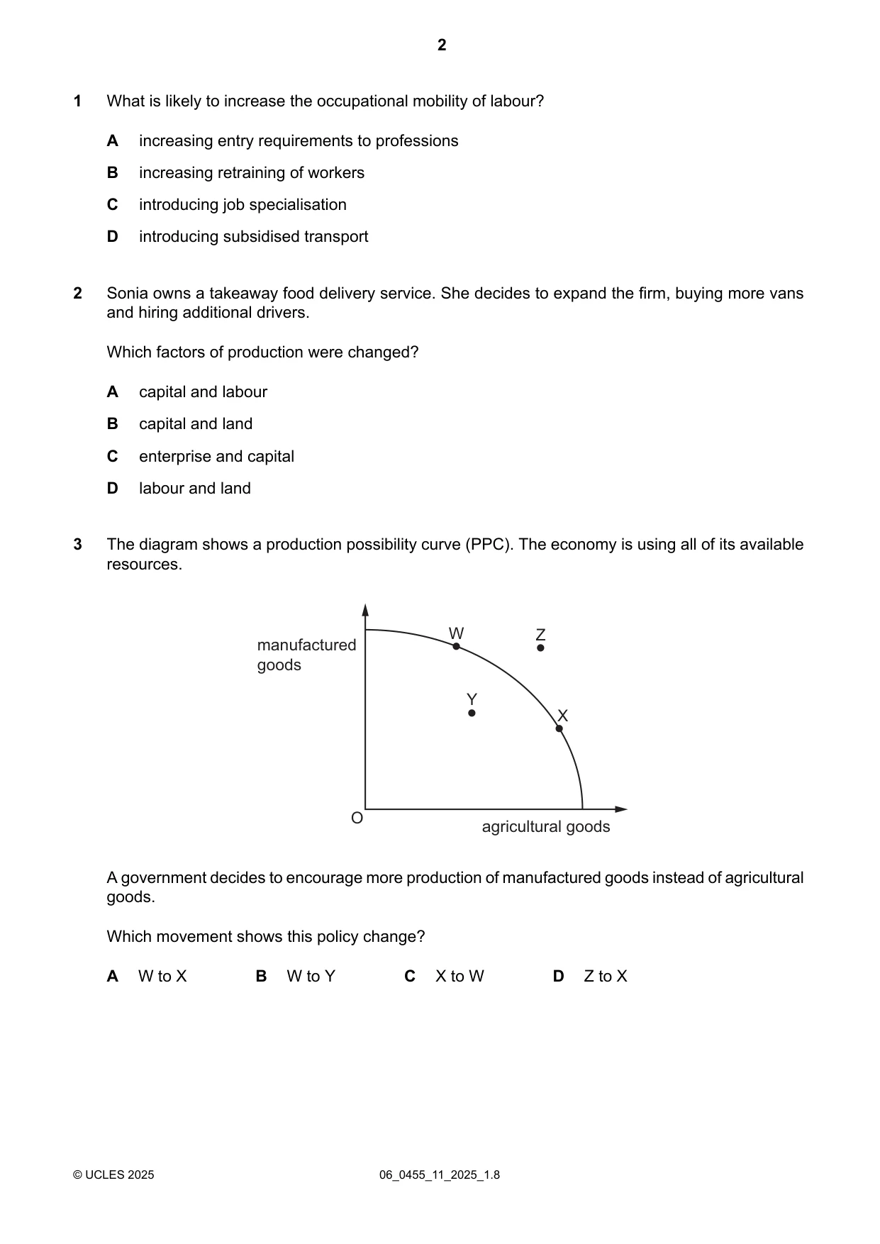 Cambridge IGCSE Economics 0455 2025 May/June Paper 1 · Variant 1 question paper, page 2 of 12