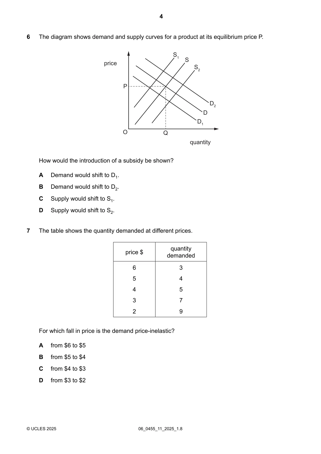Cambridge IGCSE Economics 0455 2025 May/June Paper 1 · Variant 1 question paper, page 4 of 12