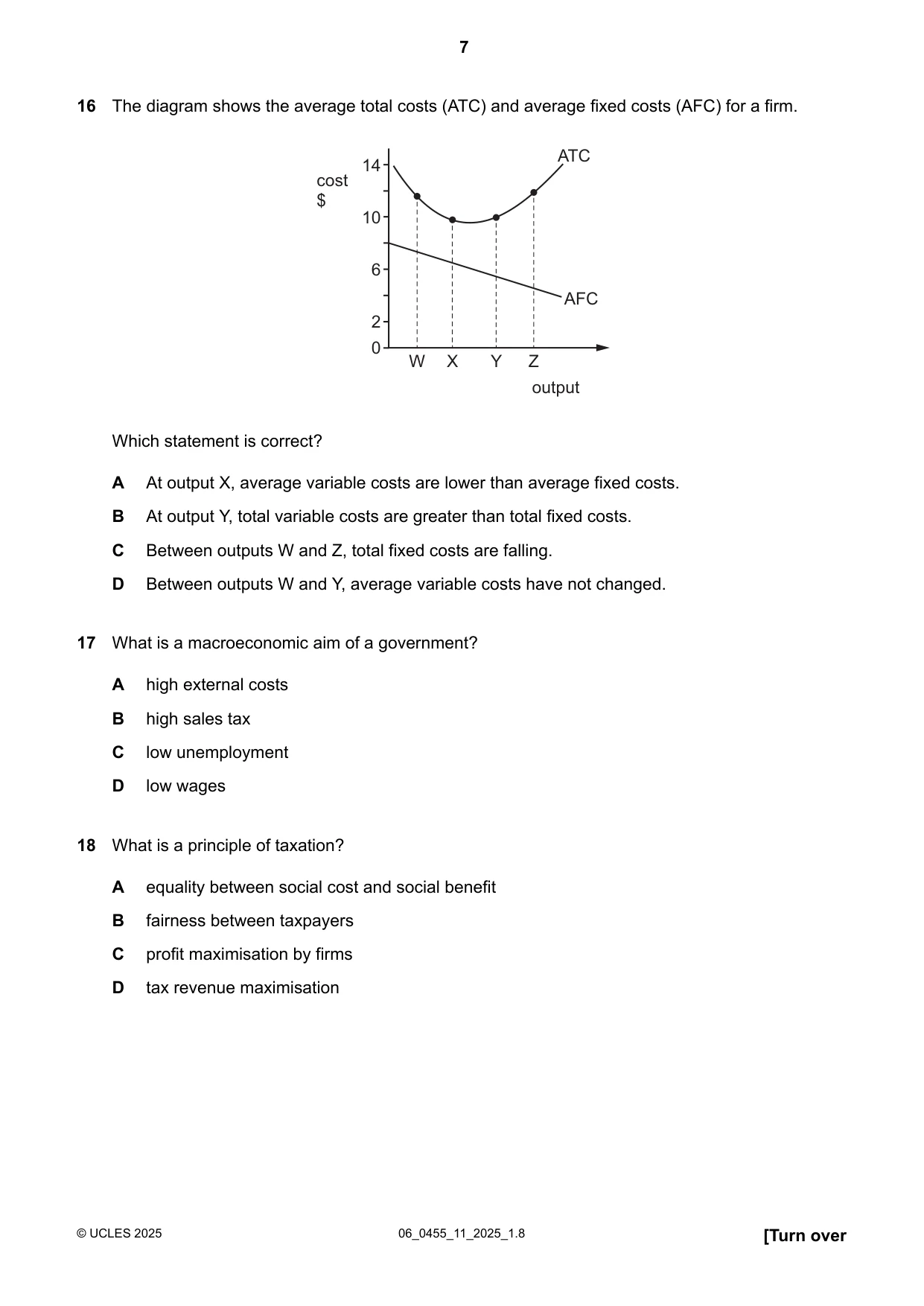 Cambridge IGCSE Economics 0455 2025 May/June Paper 1 · Variant 1 question paper, page 7 of 12