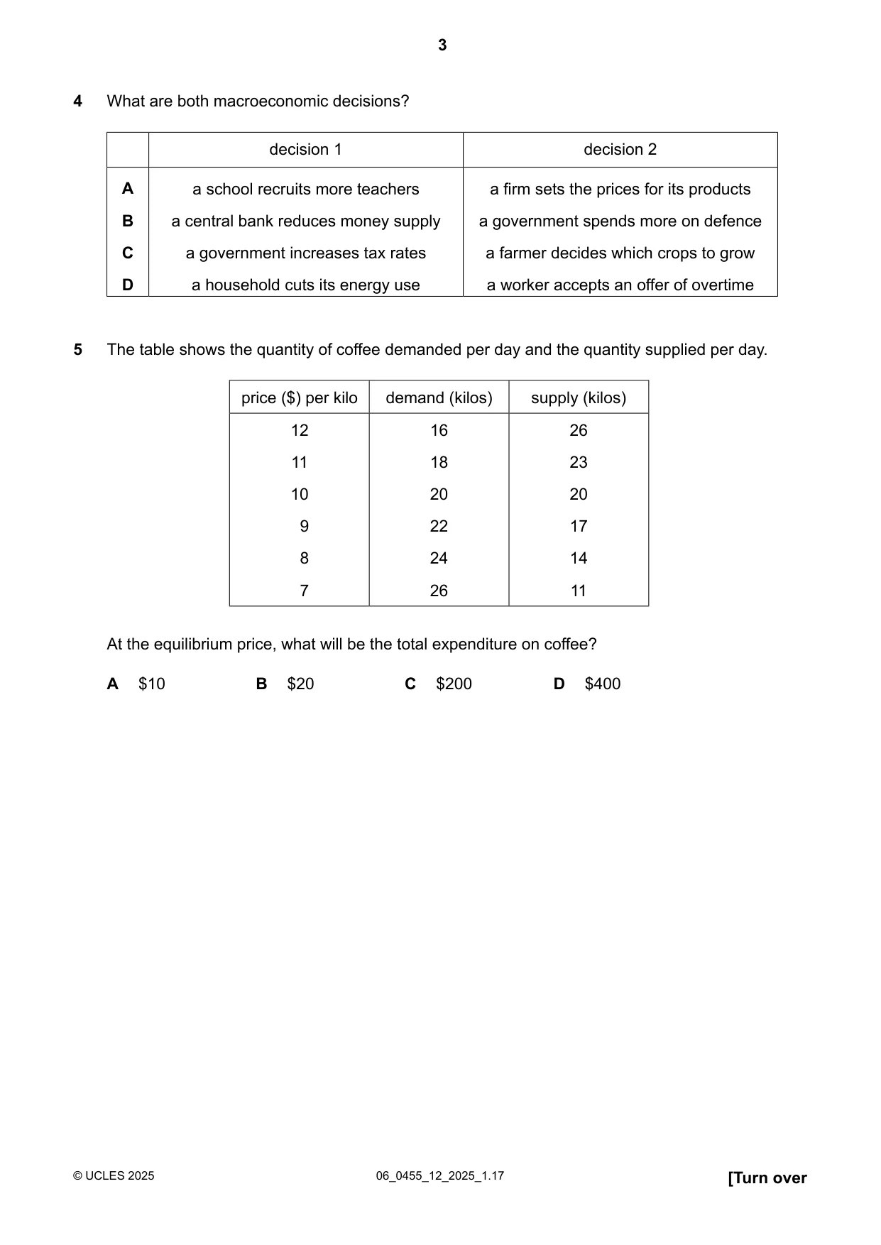 Cambridge IGCSE Economics 0455 2025 May/June Paper 1 · Variant 2 question paper, page 3 of 12