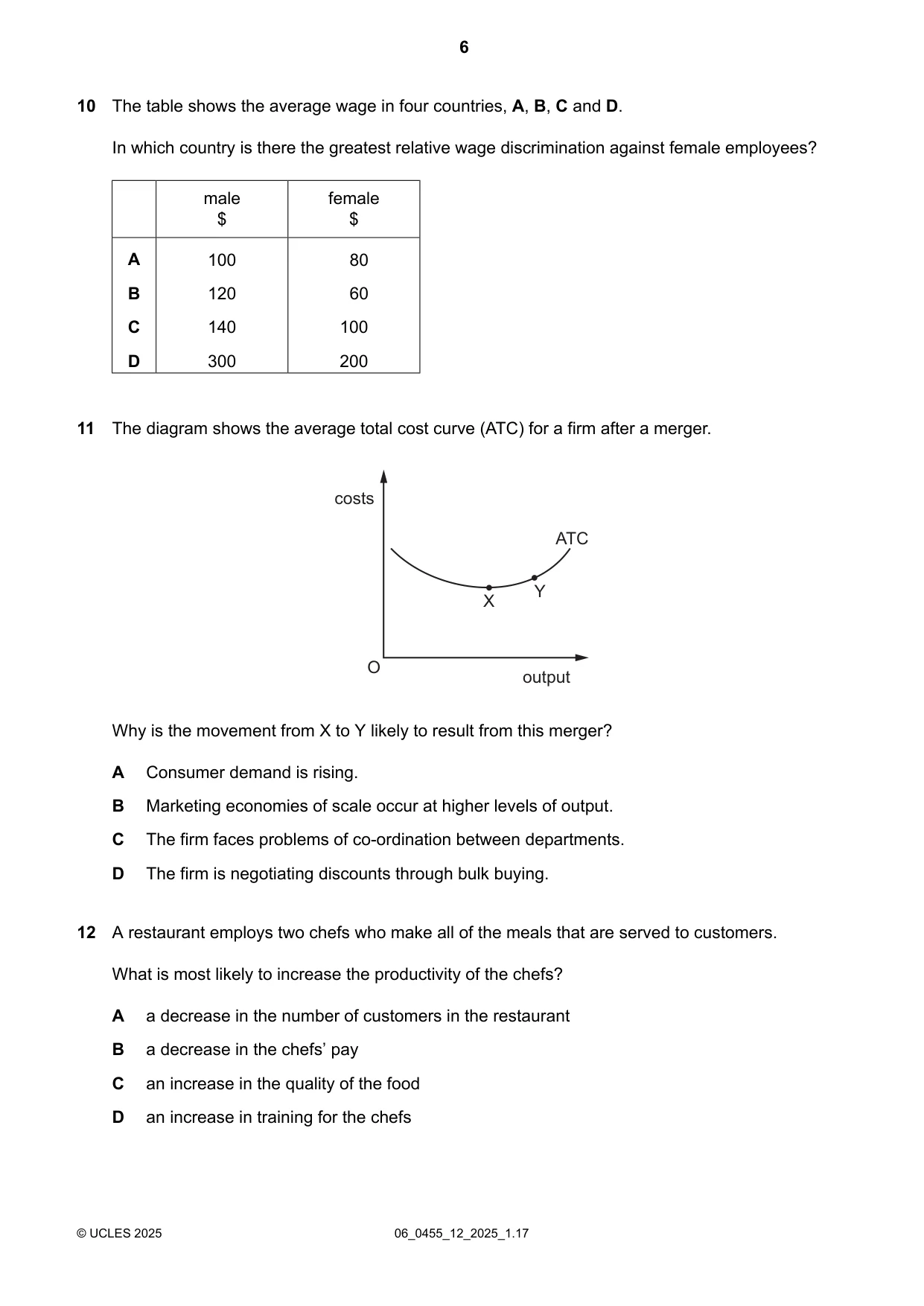 Cambridge IGCSE Economics 0455 2025 May/June Paper 1 · Variant 2 question paper, page 6 of 12
